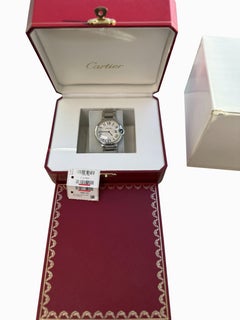 Cartier Ballon Bleu 36mm Silver Guilloche Dial Steel Quartz Mens Watch W69011Z4