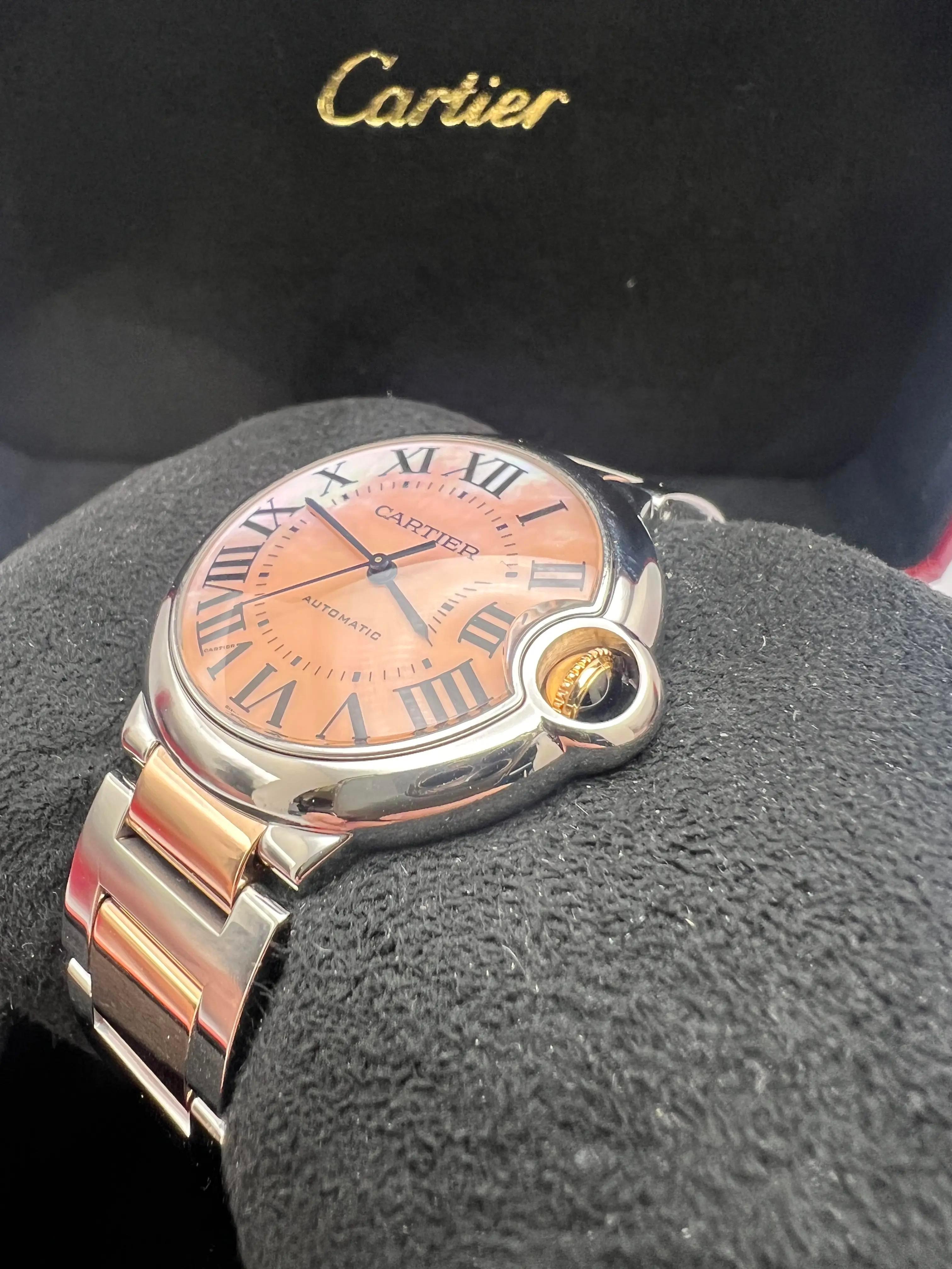 Cartier Ballon Bleu 36 mm W2BB0011 18 carats or rose bicolore rose avec cadran MOP rose en vente 7