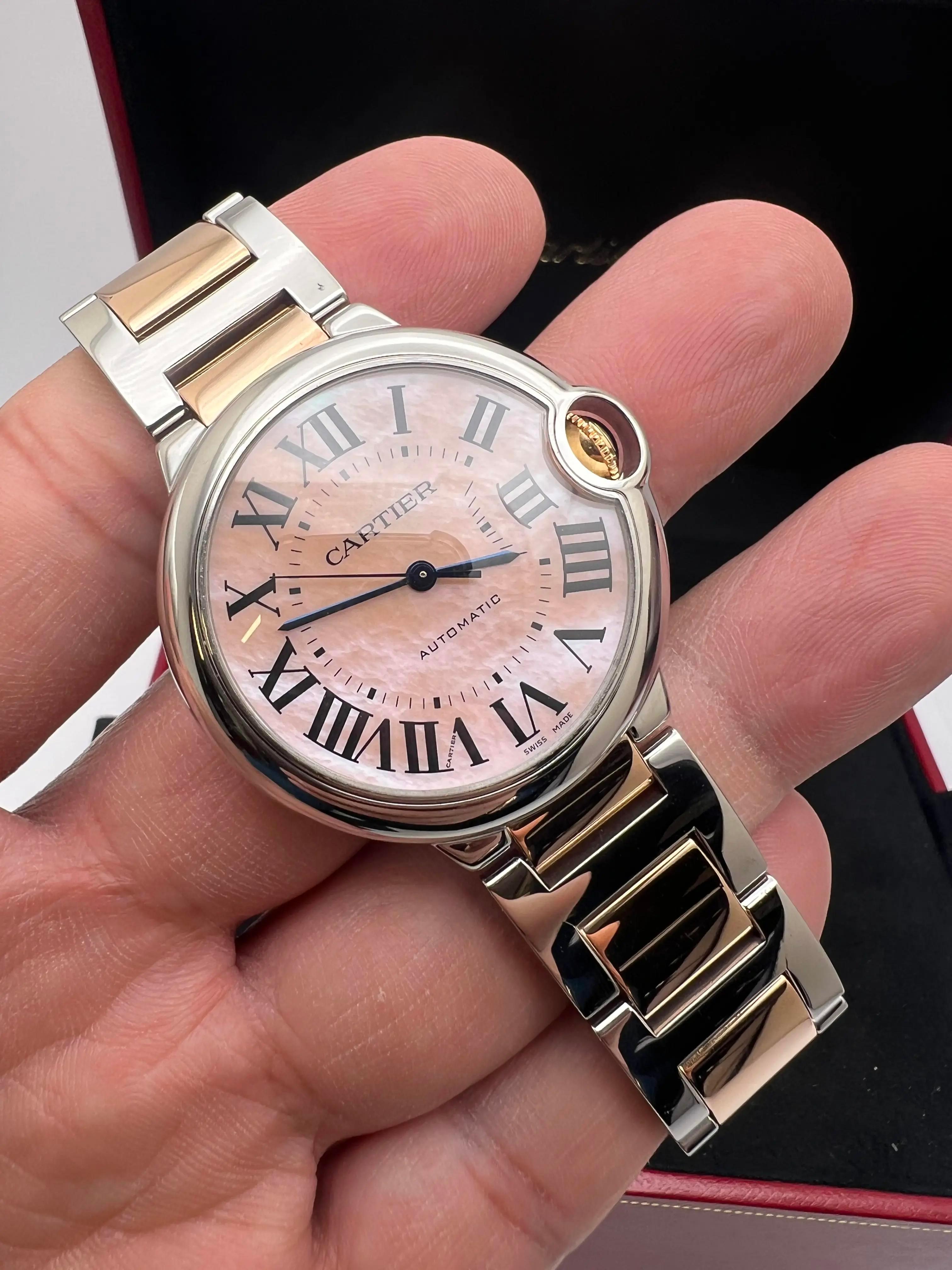 Cartier Ballon Bleu 36 mm W2BB0011 18 carats or rose bicolore rose avec cadran MOP rose Unisexe en vente