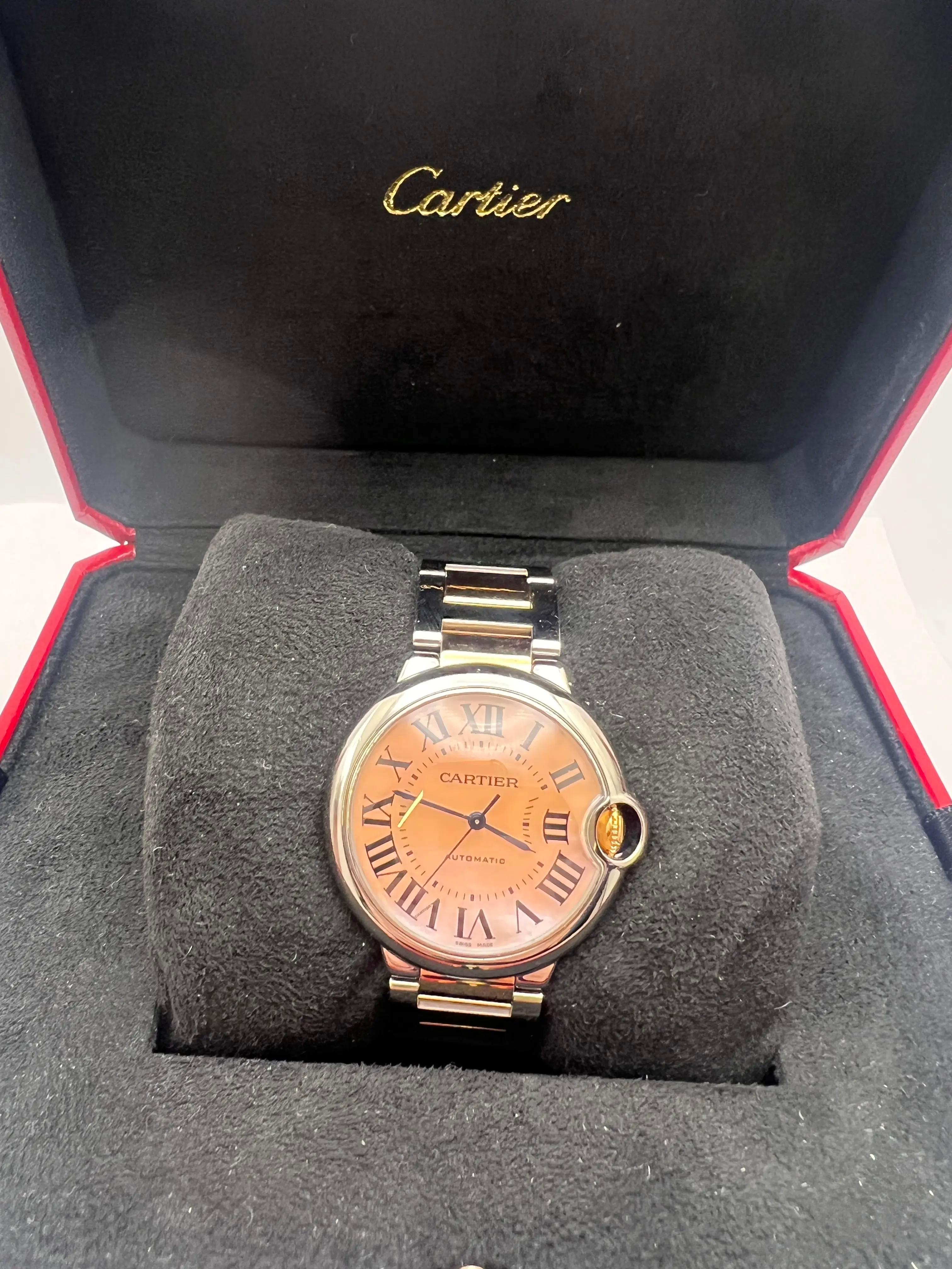 Cartier Ballon Bleu 36 mm W2BB0011 18 carats or rose bicolore rose avec cadran MOP rose en vente 3
