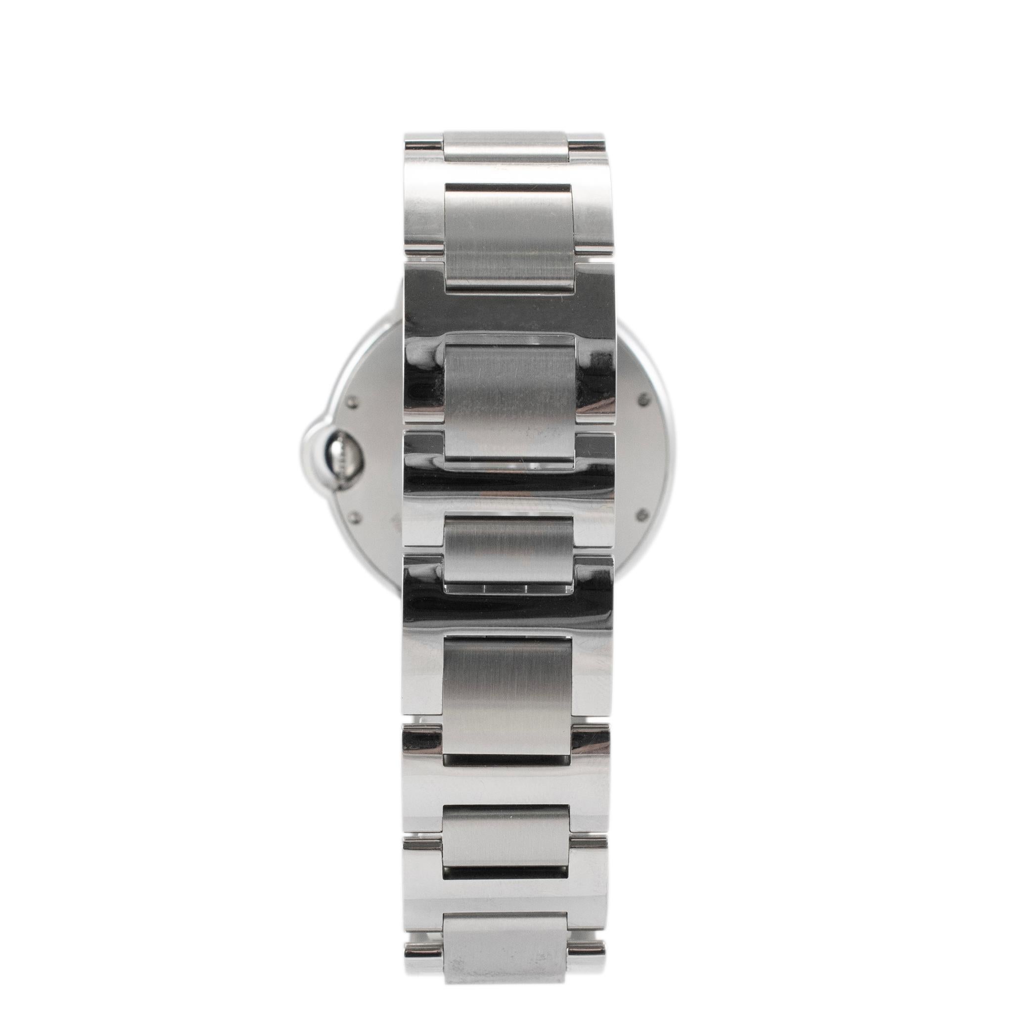 Cartier Ballon Bleu 36MM W4BB0024 4372 Diamond Bezel Stainless Steel Watch In Excellent Condition In Houston, TX