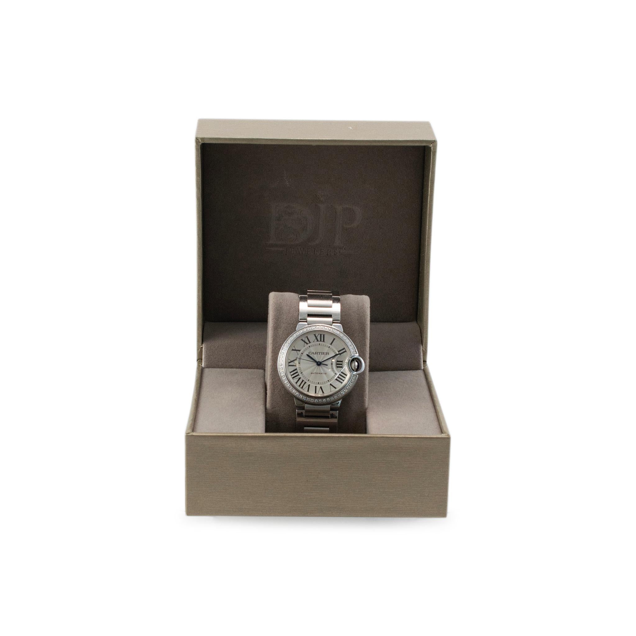 Cartier Ballon Bleu 36MM W4BB0024 4372 Diamond Bezel Stainless Steel Watch 1