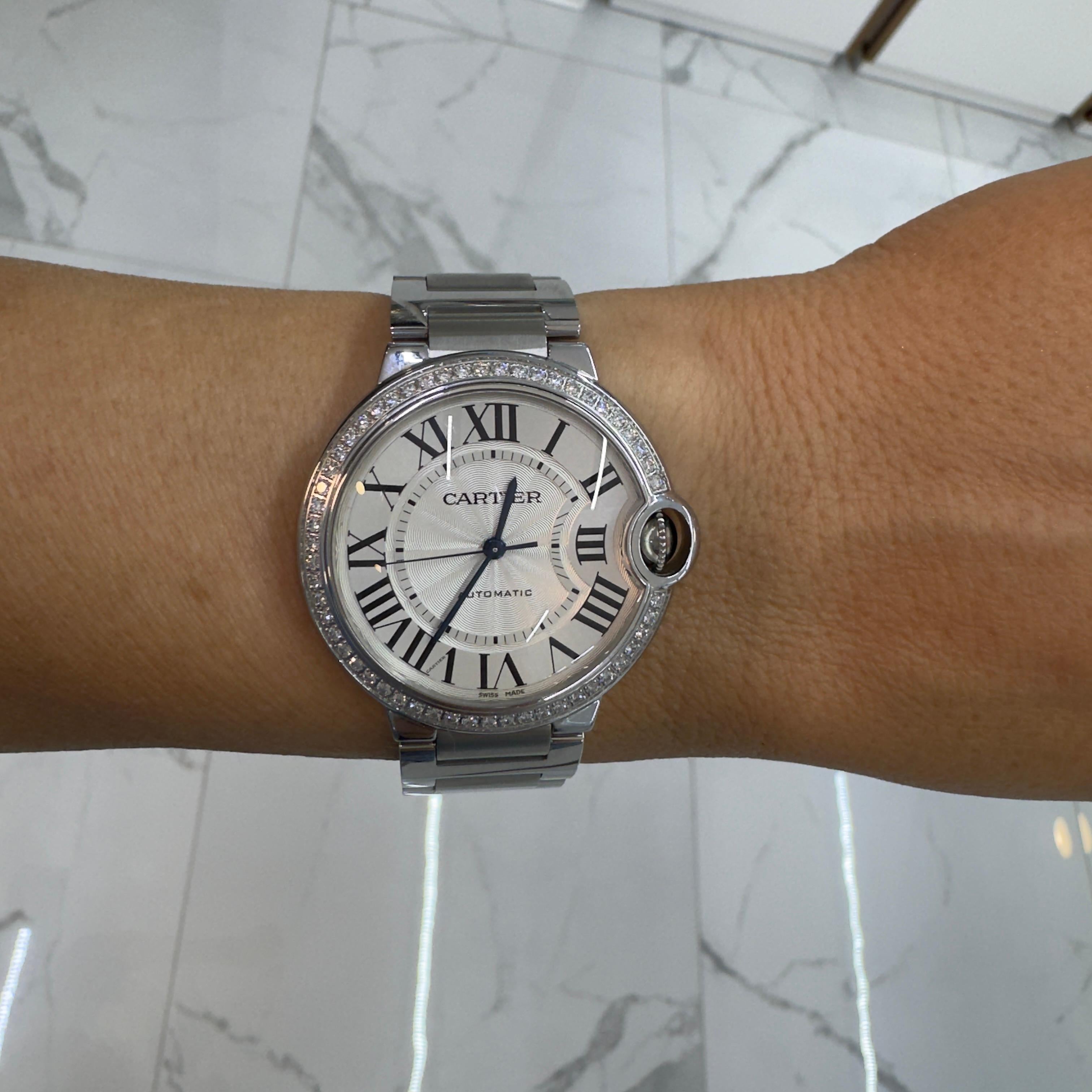Cartier Ballon Bleu 36MM W4BB0024 4372 Diamond Bezel Stainless Steel Watch 2