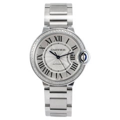 Cartier Ballon Bleu 36MM W4BB0024 4372 Diamond Bezel Stainless Steel Watch