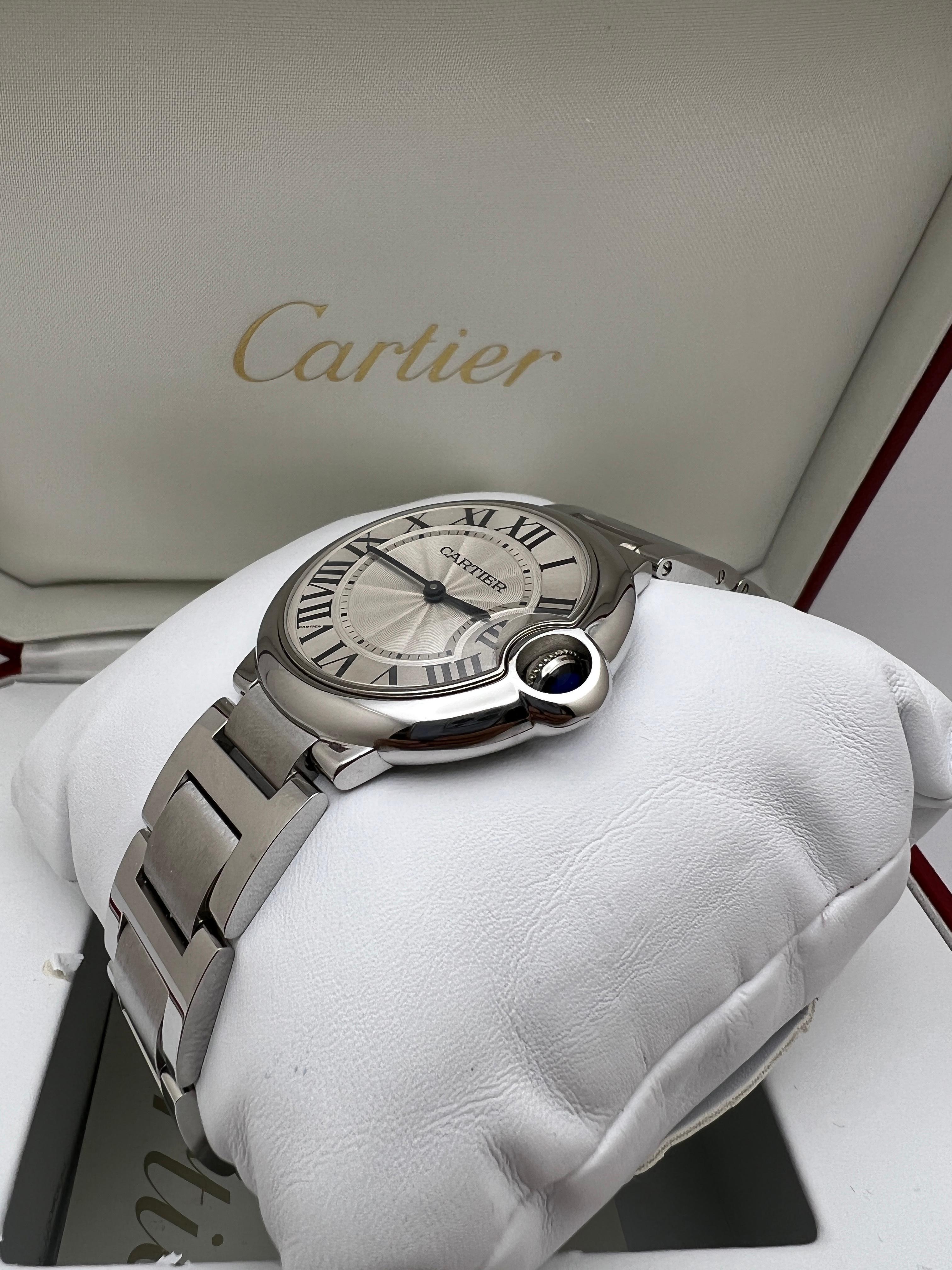 Cartier Ballon Bleu 36mm W69011Z4 Quadrante Argento Acciaio Quarzo Orologio Scatola e Documenti in vendita 1