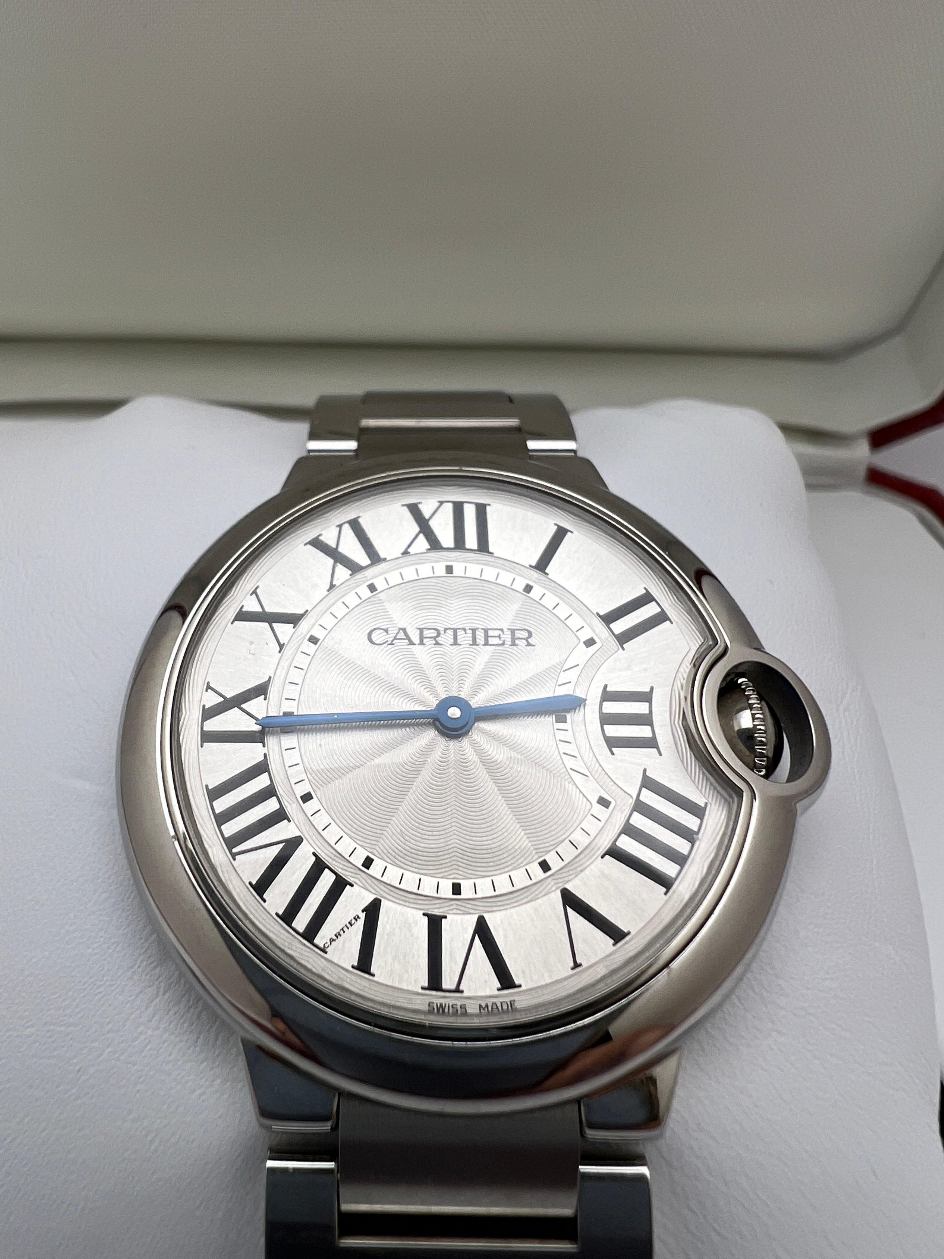 Cartier Ballon Bleu 36mm W69011Z4 Quadrante Argento Acciaio Quarzo Orologio Scatola e Documenti in vendita 2