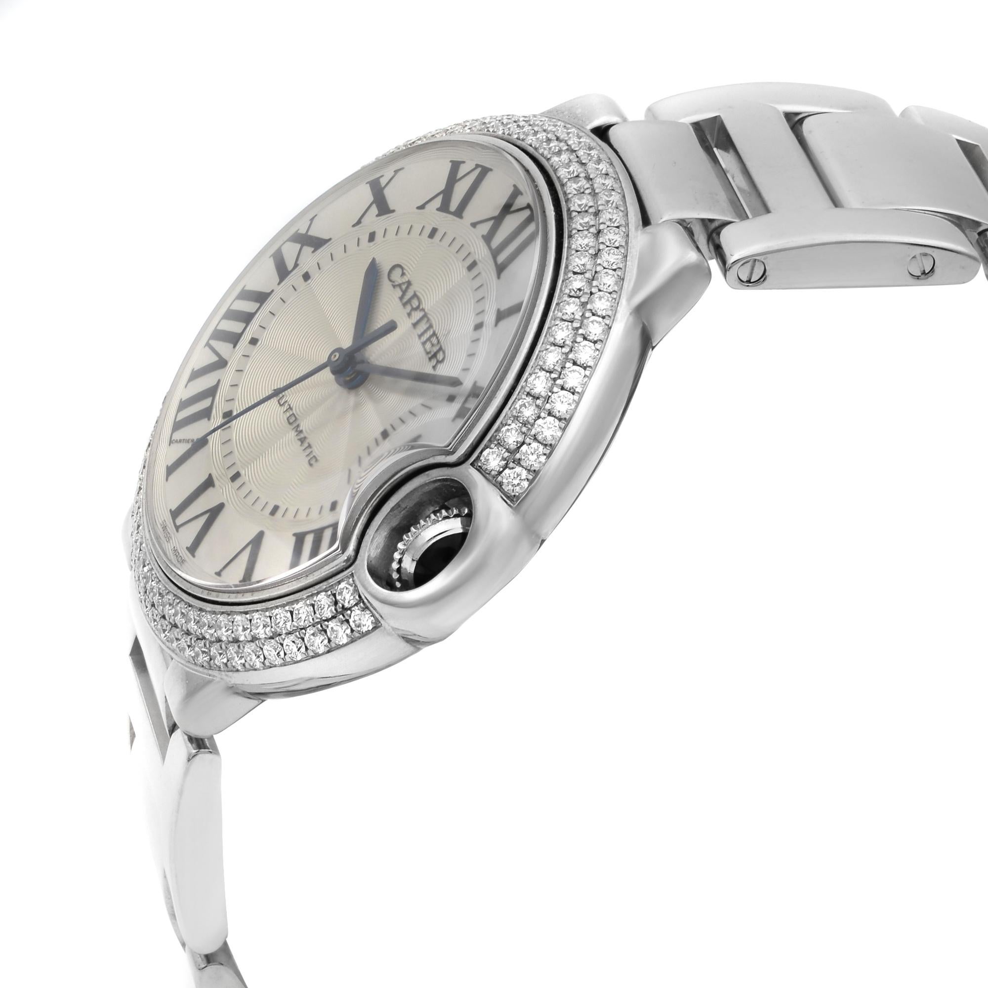 Cartier Ballon Bleu White Gold Diamond Bezel Silver Dial Watch WE9006Z3 In Excellent Condition In New York, NY