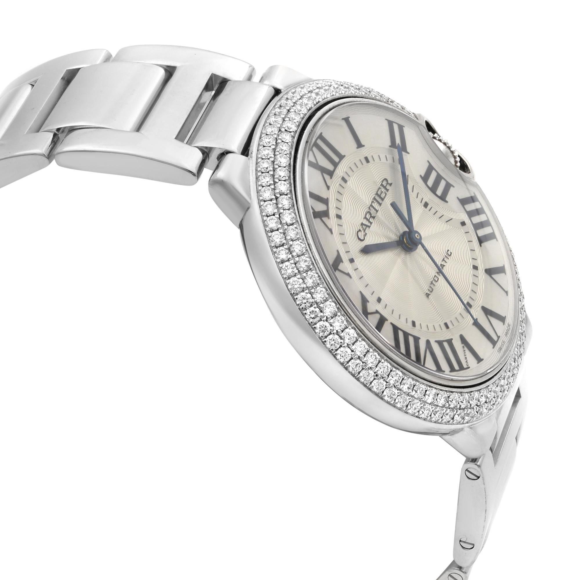 Women's or Men's Cartier Ballon Bleu White Gold Diamond Bezel Silver Dial Watch WE9006Z3
