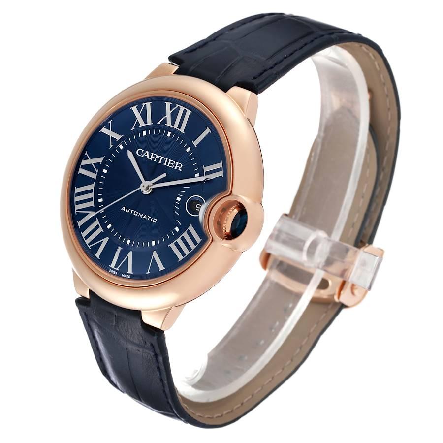 Cartier Ballon Bleu 42 Herrenuhr aus Roségold mit Automatik-Blauem Zifferblatt WGBB0036 im Zustand „Hervorragend“ im Angebot in Atlanta, GA