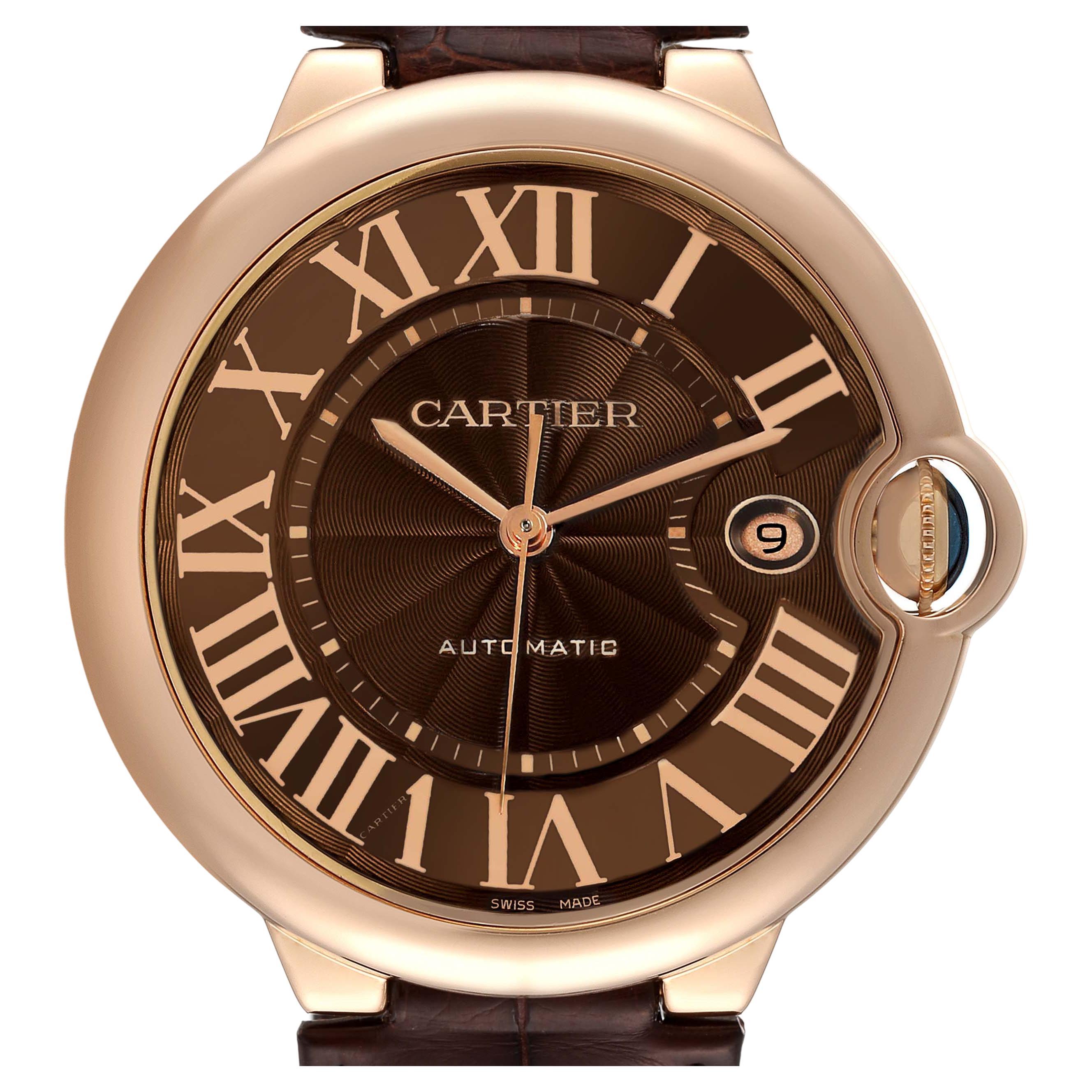 Cartier Ballon Bleu 42 mm Rose Gold Automatic Mens Watch W6920037 For Sale