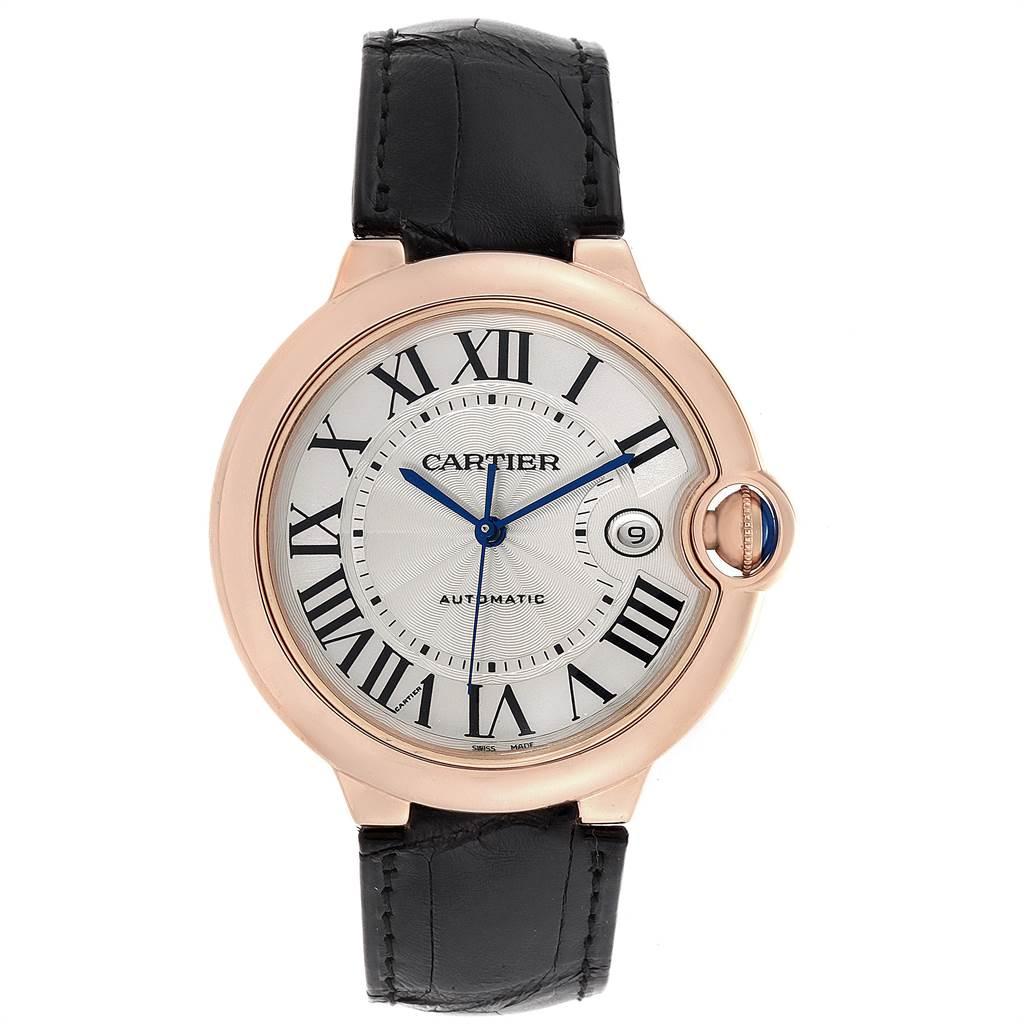 Cartier Ballon Bleu 42 Rose Gold Automatic Men’s Watch WGBB0017 Box Papers In Excellent Condition For Sale In Atlanta, GA