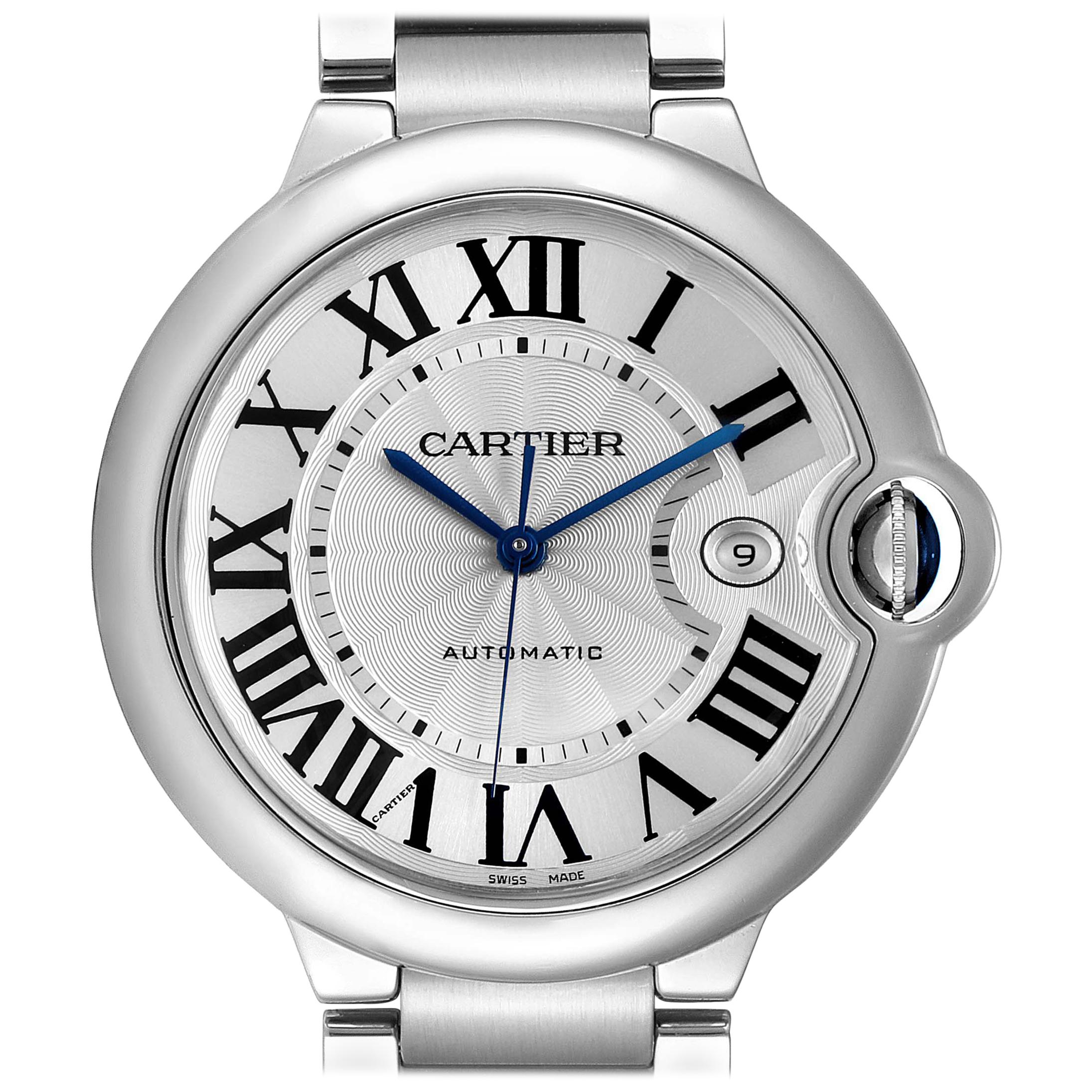 Cartier Ballon Bleu 42 Steel Automatic Men's Watch W69012Z4 Box Papers For  Sale at 1stDibs