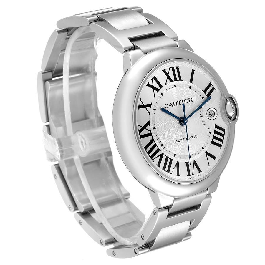 Cartier Ballon Bleu 42 Stahl Automatik-Silber-Zifferblatt Herrenuhr W69012Z4 Papiere im Zustand „Hervorragend“ im Angebot in Atlanta, GA