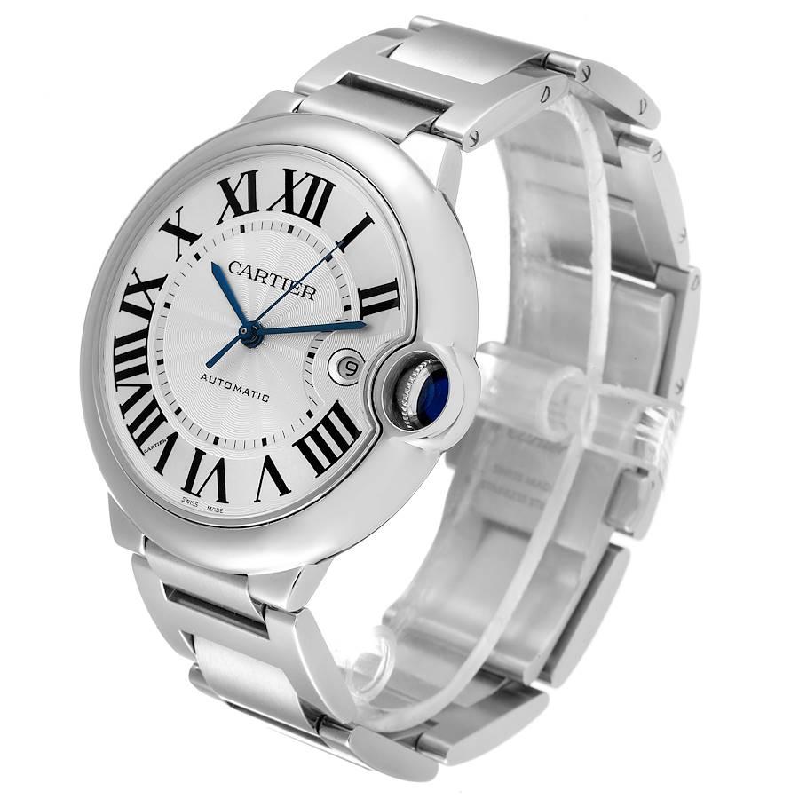 Cartier Ballon Bleu 42 Stahl Automatik-Silber-Zifferblatt Herrenuhr W69012Z4 Papiere im Angebot 1