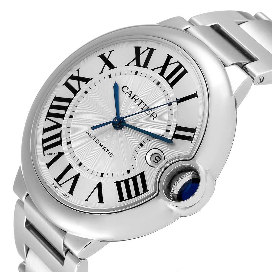 Cartier Ballon Bleu 42 Stahl Automatik-Silber-Zifferblatt Herrenuhr W69012Z4 Papiere im Angebot 2