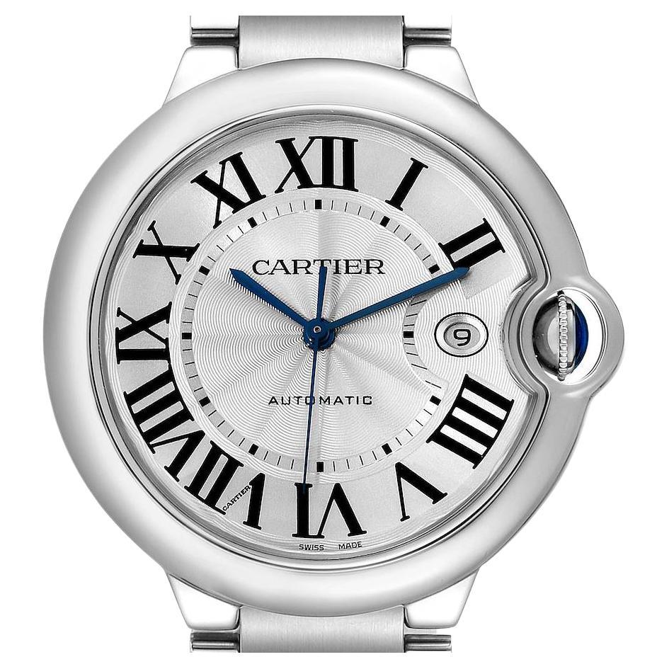 Cartier Ballon Bleu 42 Stahl Automatik-Silber-Zifferblatt Herrenuhr W69012Z4 Papiere im Angebot