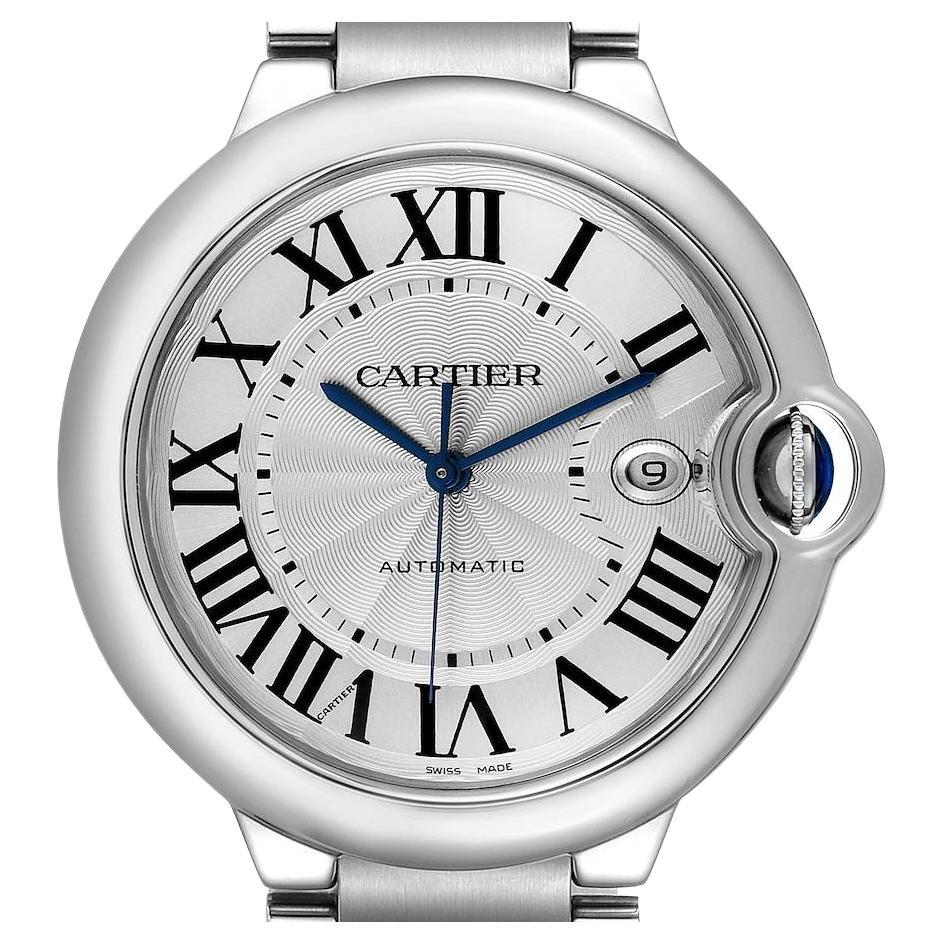 Cartier Ballon Bleu 42 Steel Automatic Silver Dial Watch W69012Z4 Box Papers
