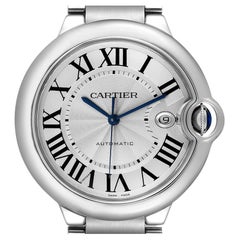Cartier Ballon Bleu 42 Steel Automatic Silver Dial Watch W69012Z4 Box Papers