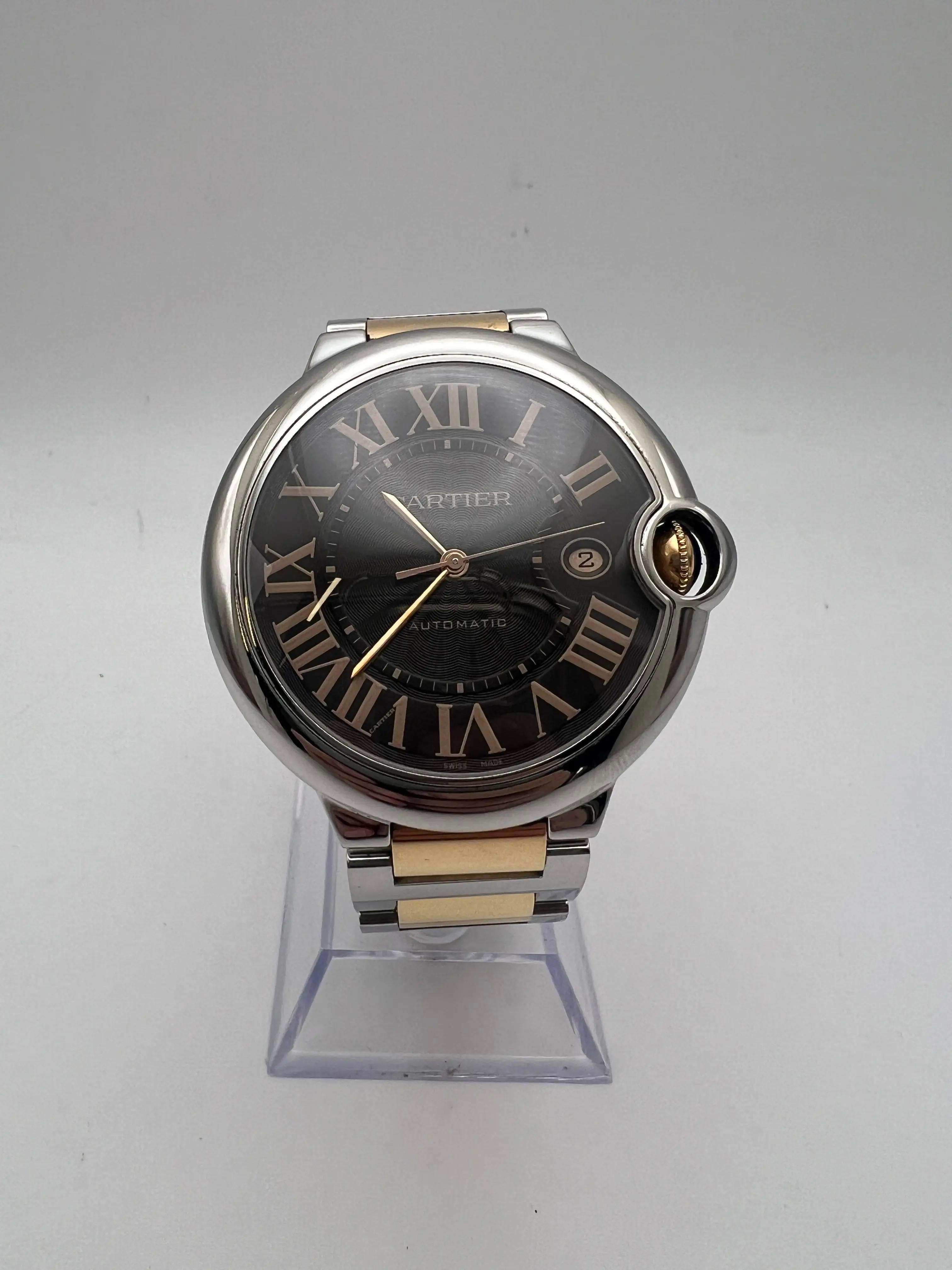 Femenino o masculino Cartier Ballon Bleu 42 mm Oro rosa 18 quilates y acero Caja de chocolate Papeles W6920032 en venta