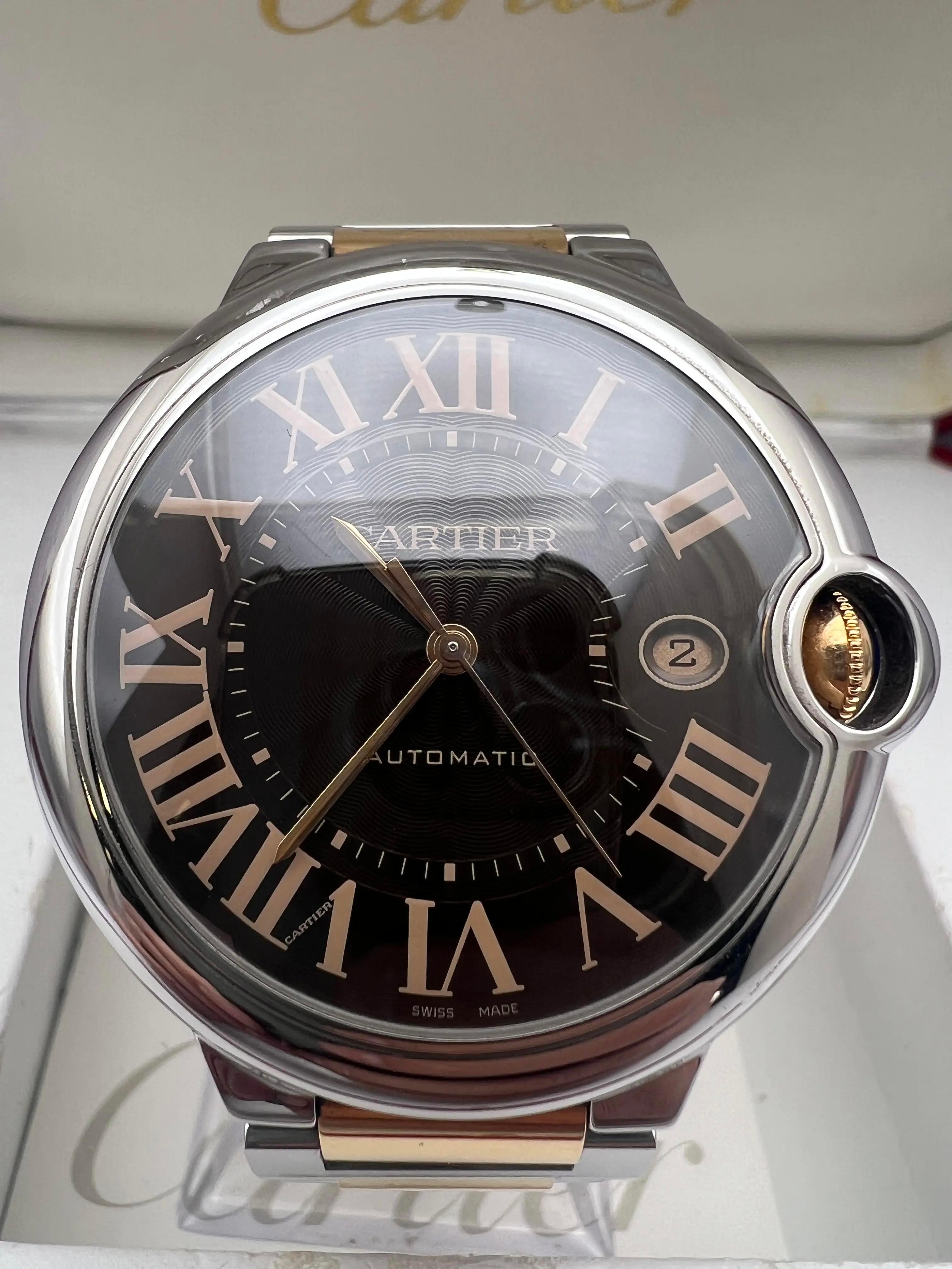 Cartier Ballon Bleu 42 mm Oro rosa 18 quilates y acero Caja de chocolate Papeles W6920032 en venta 4