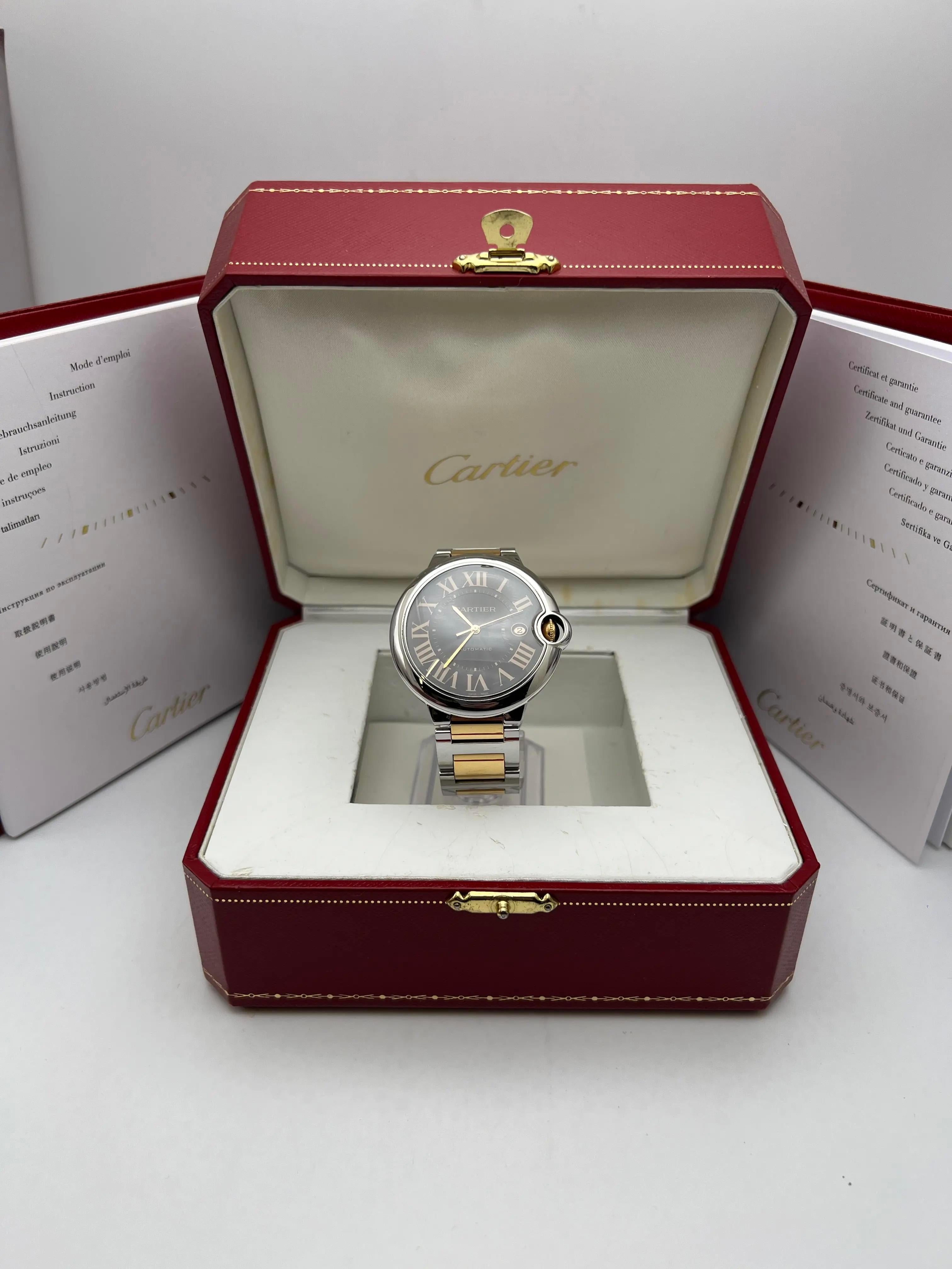 Cartier Ballon Bleu 42 mm Oro rosa 18 quilates y acero Caja de chocolate Papeles W6920032 en venta 5