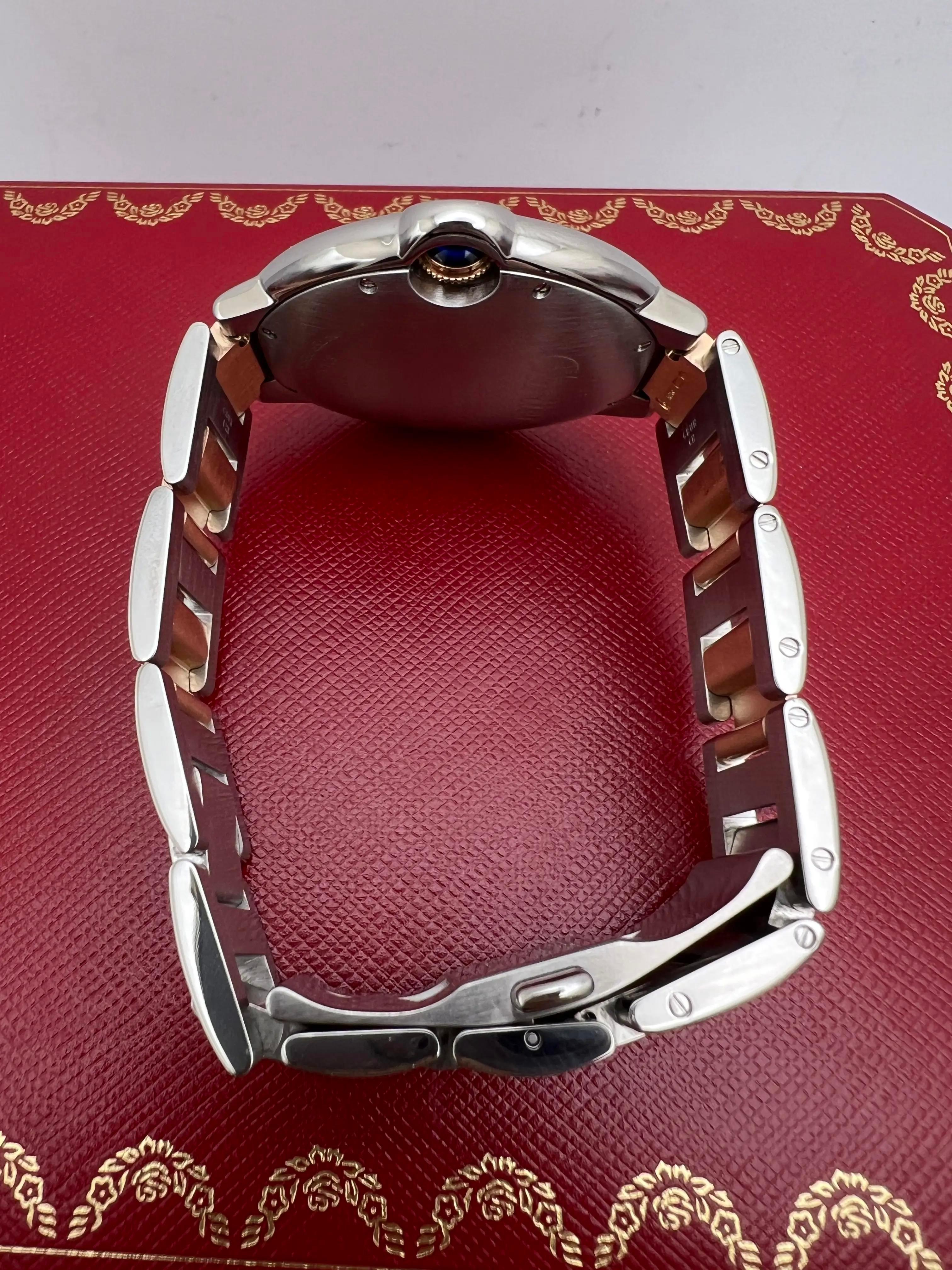 Cartier Ballon Bleu 42mm 18K Rose Gold & Steel Silver Roman Numeral W6920095 B&P For Sale 6