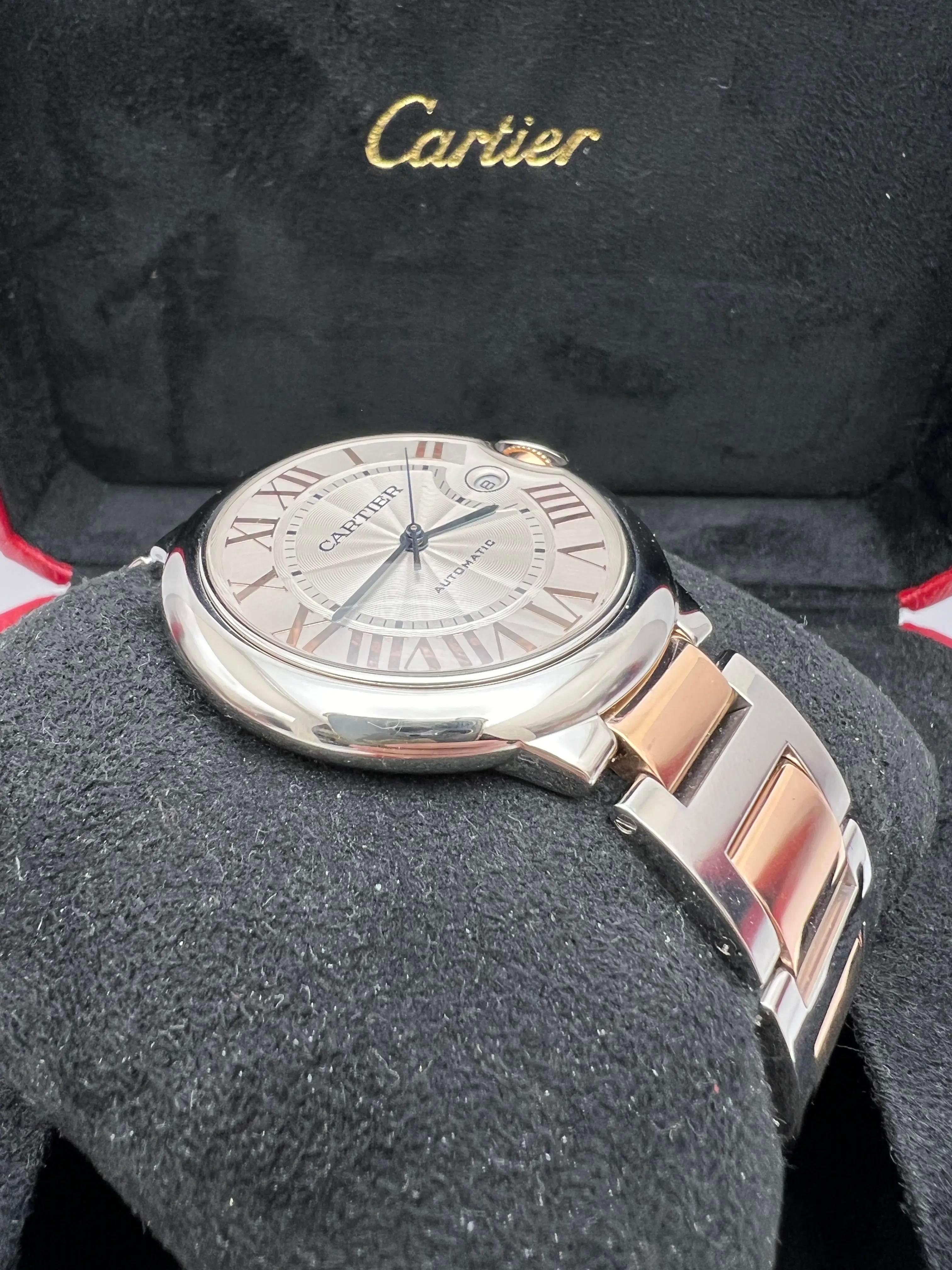 Cartier Ballon Bleu 42mm 18K Rose Gold & Steel Silver Roman Numeral W6920095 B&P For Sale 3