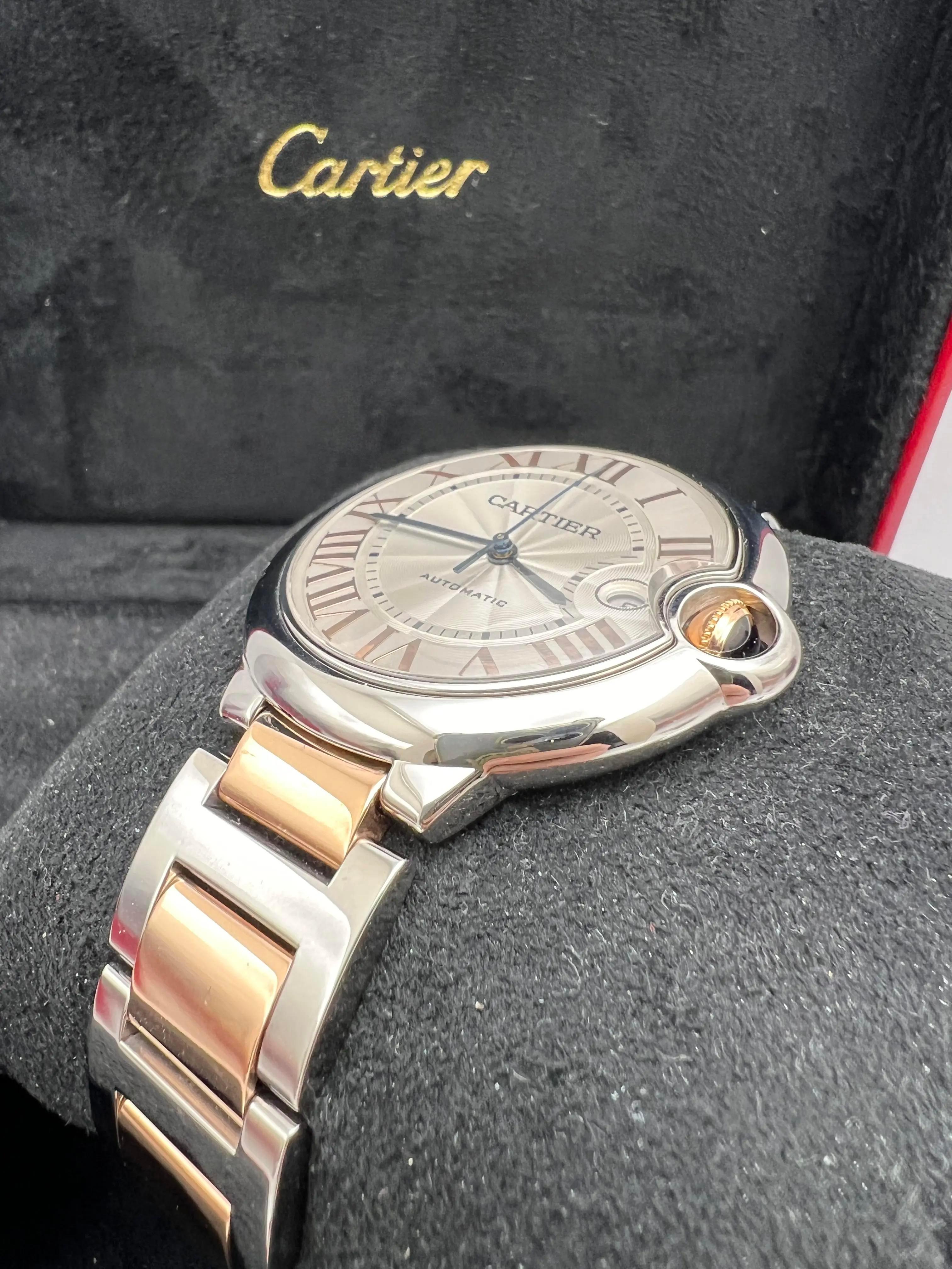 Cartier Ballon Bleu 42mm 18K Rose Gold & Steel Silver Roman Numeral W6920095 B&P For Sale 4