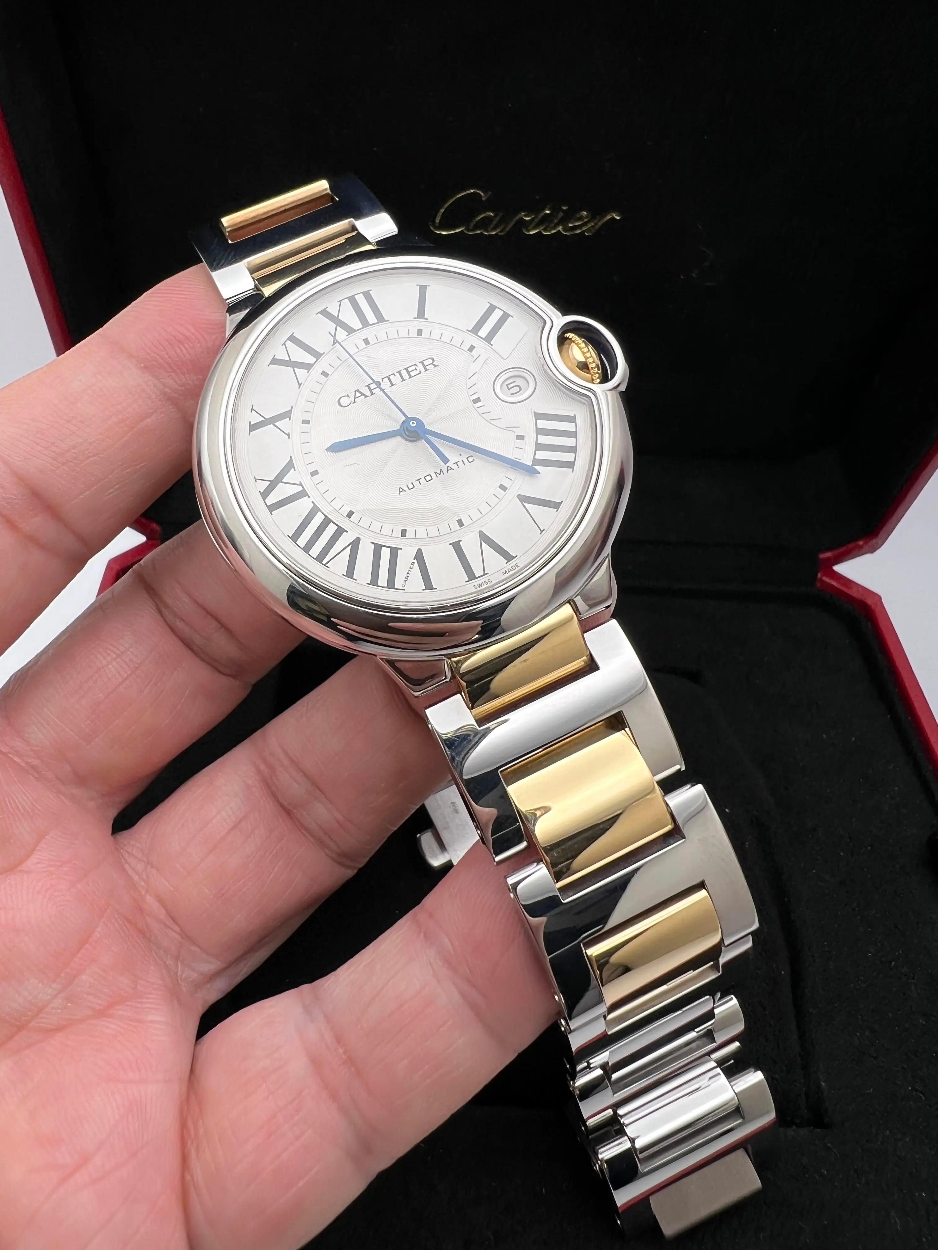 Cartier Ballon Bleu 42mm 18K Two Tone Yellow Gold & Steel Box Set W69009Z3 In Excellent Condition For Sale In New York, NY