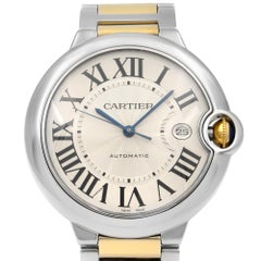 Cartier Ballon Bleu 18k Yellow Gold Steel Silver Dial Mens Watch W2BB0022