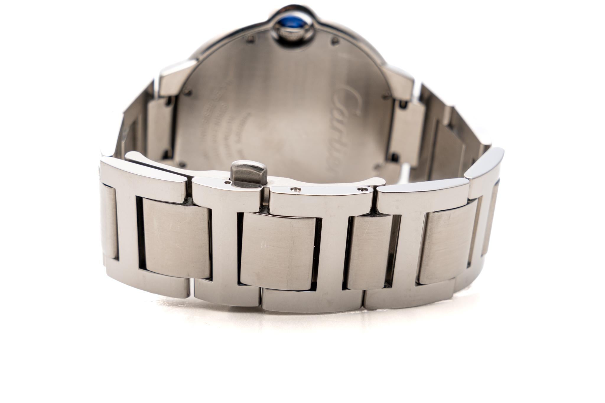 Women's or Men's Cartier Ballon Bleu 42mm Automatic 2-Row Diamonds Bezel Silver Dial Ref 3001