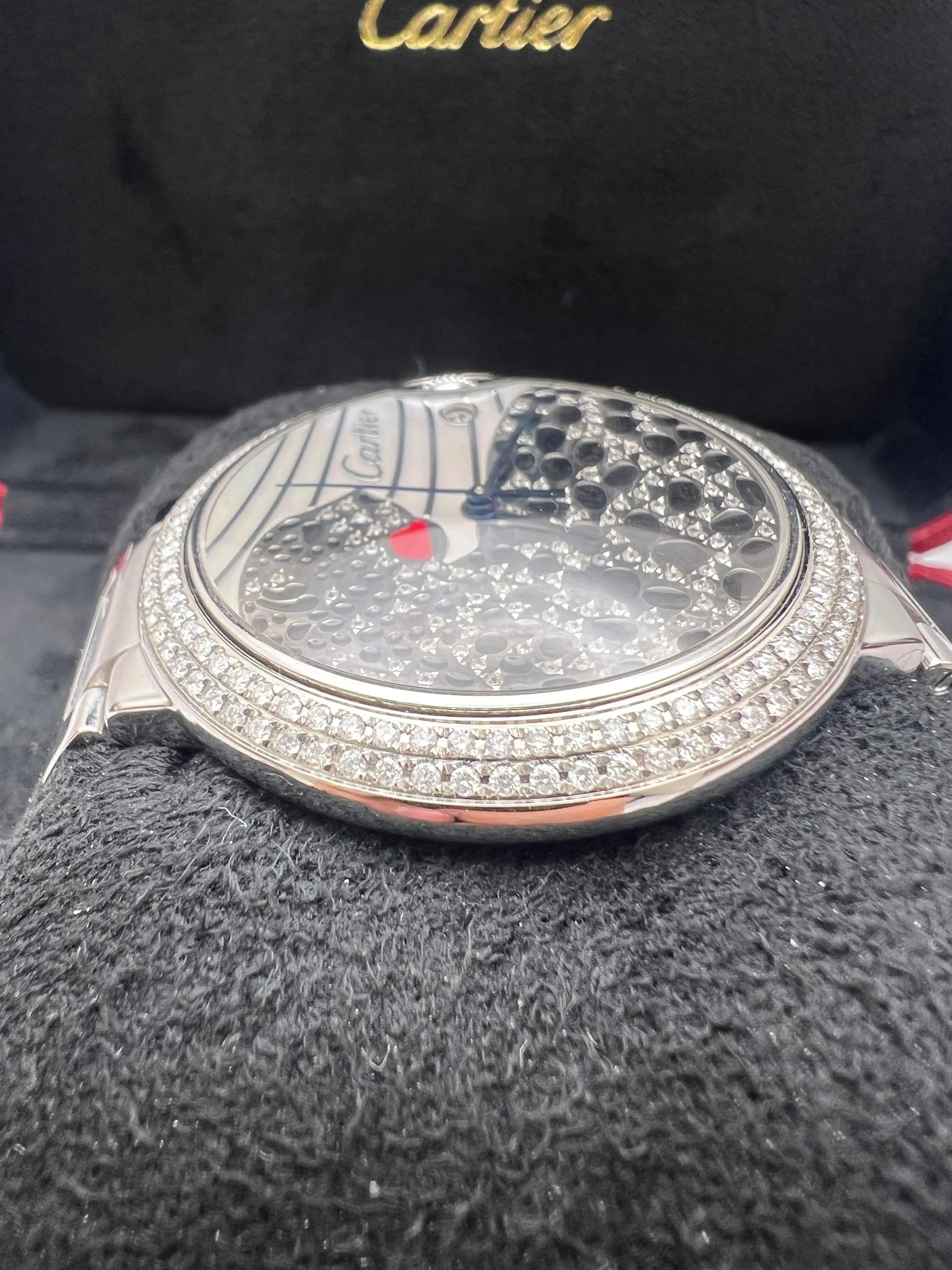 Cartier Ballon Bleu 42 mm Quadrante e lunetta con diamanti personalizzati Panther W69012Z4 in vendita 1
