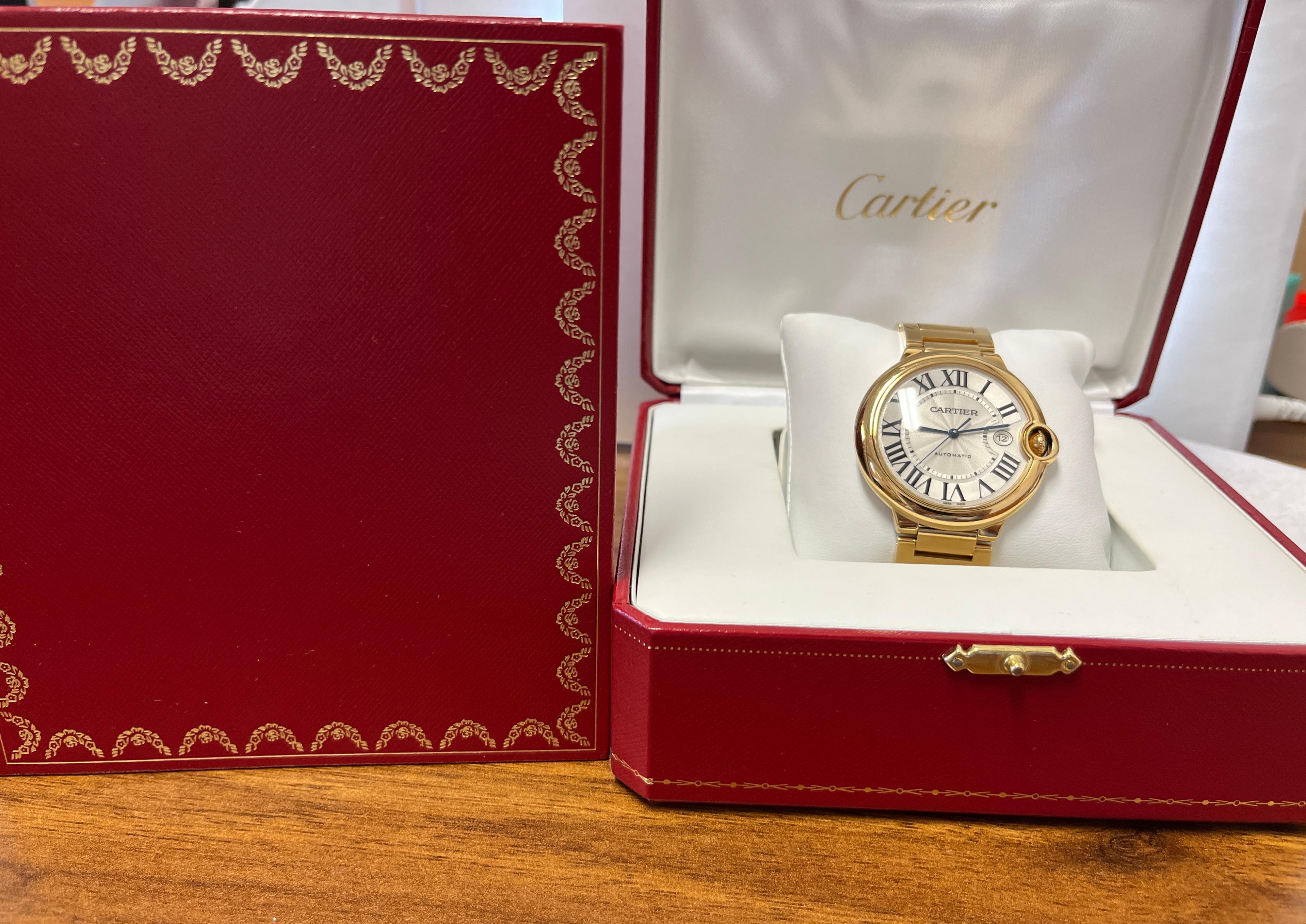 Cartier Ballon Bleu Jumbo Große Herrenuhr in 18k Gold mit Box/Büchern (Art déco) im Angebot
