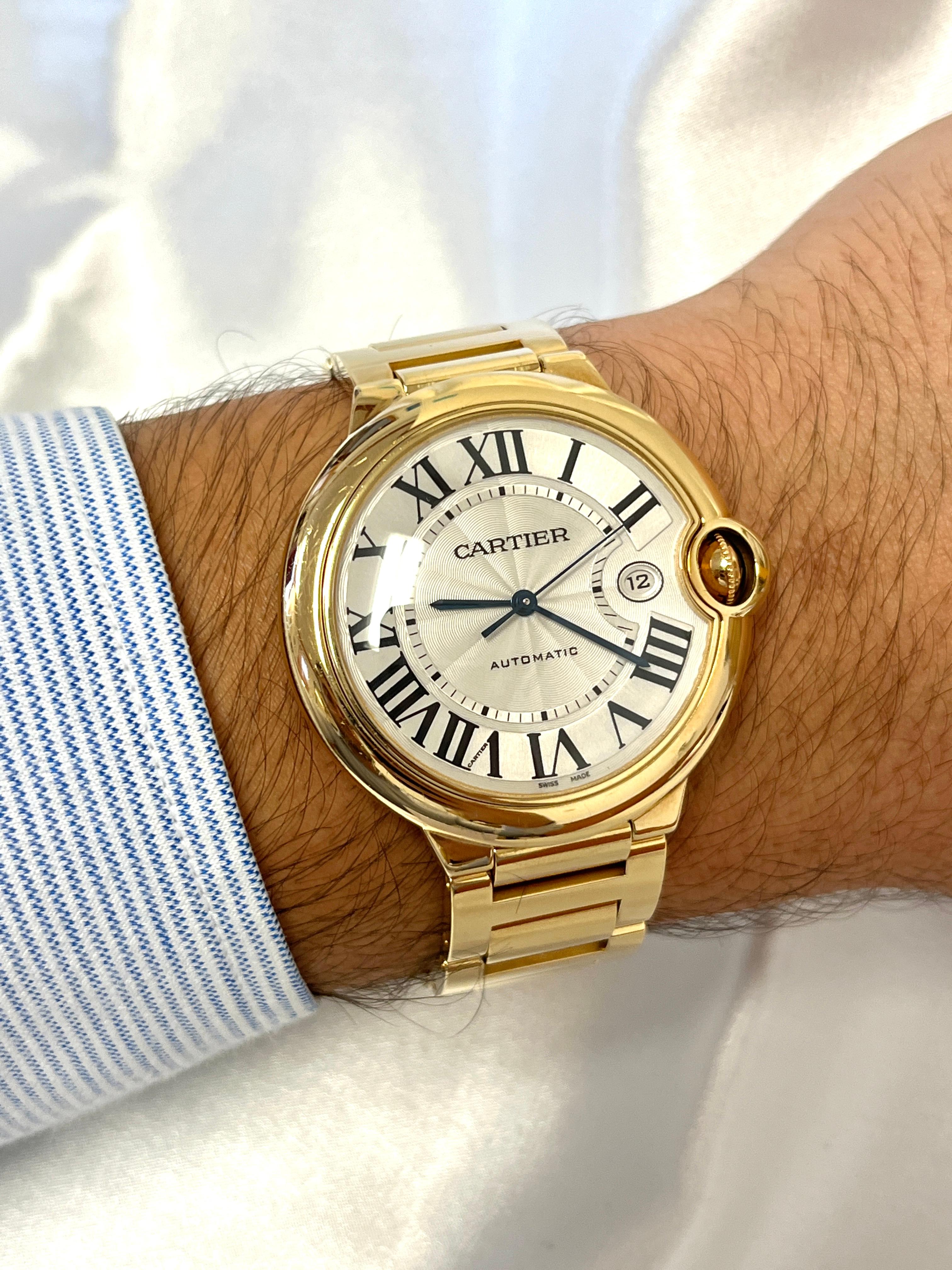 Art déco Cartier Ballon Bleu Jumbo Large Size Mens Watch in 18k Gold with Box/Papers en vente