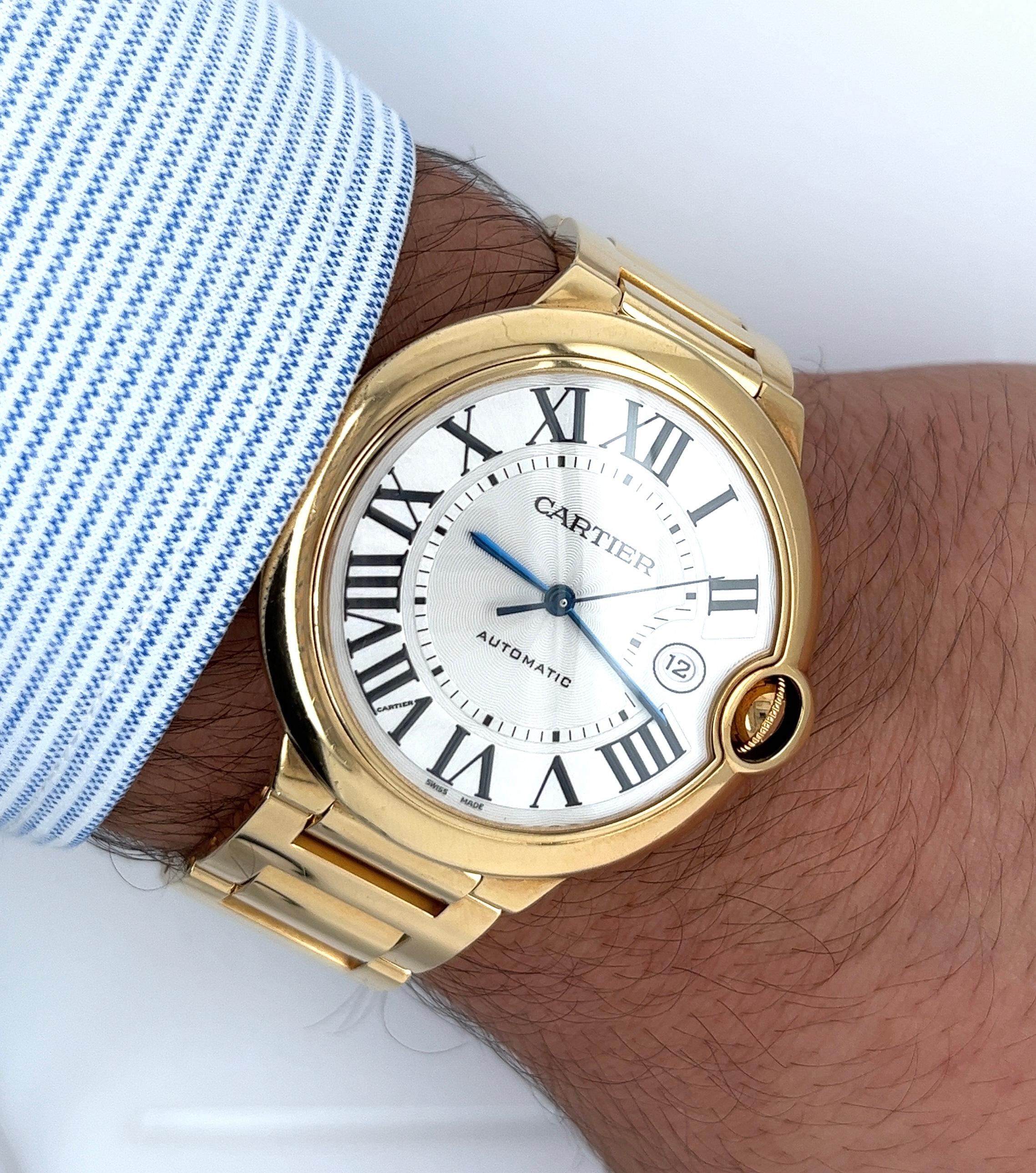 Art Deco Cartier Ballon Bleu Jumbo Large Size Mens Watch in 18k Gold with Box/Papers For Sale