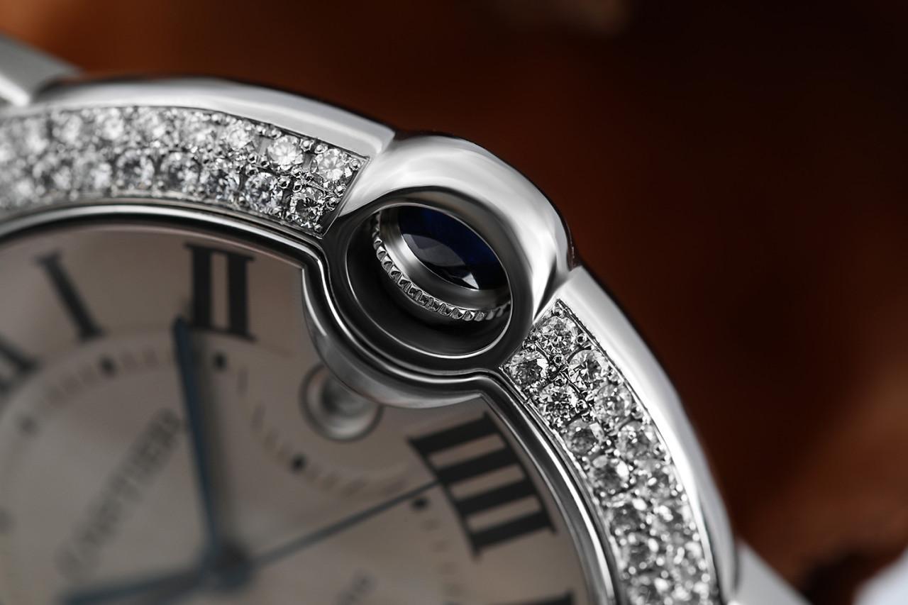 Cartier Ballon Bleu 42mm Herren Edelstahl Diamant Uhr W69012Z4.