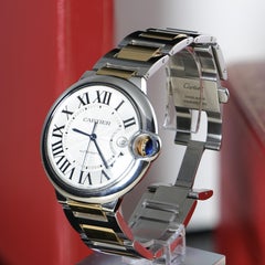 Cartier Ballon Bleu 42mm Two Tone Steel & 18K Gold Silver Dial Automatic Watch