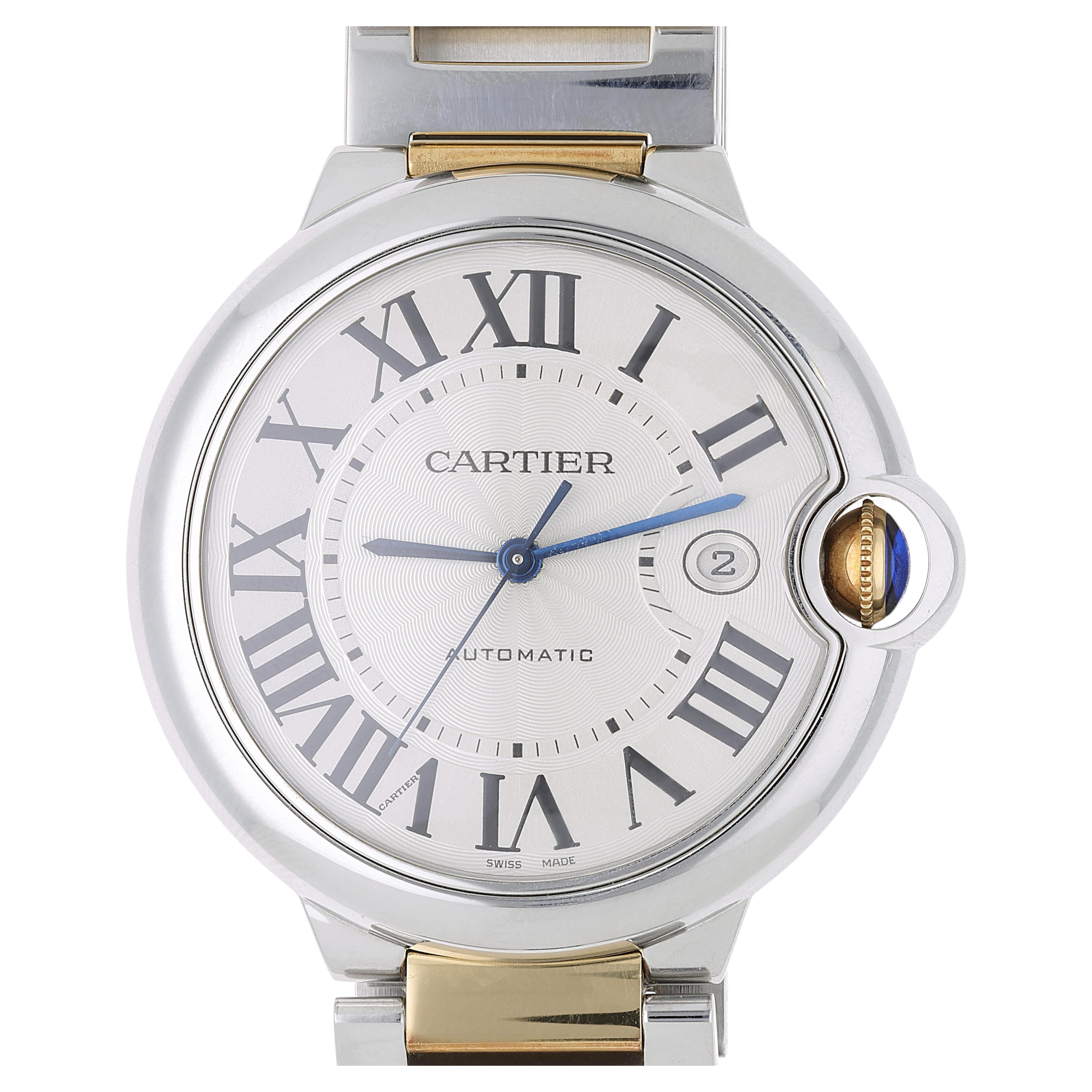 Cartier Ballon Bleu 42mm Two Tone Steel & 18K Gold Silver Dial Automatic Watch