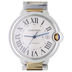 Cartier Ballon Bleu 42mm Two Tone Steel & 18K Gold Silver Dial Automatic Watch