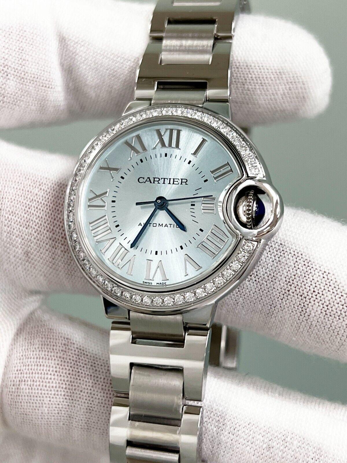 Cartier Ballon Bleu 4373 Ref WSBB0062 Blue Dial Diamond Bezel Steel Box 33mm 2