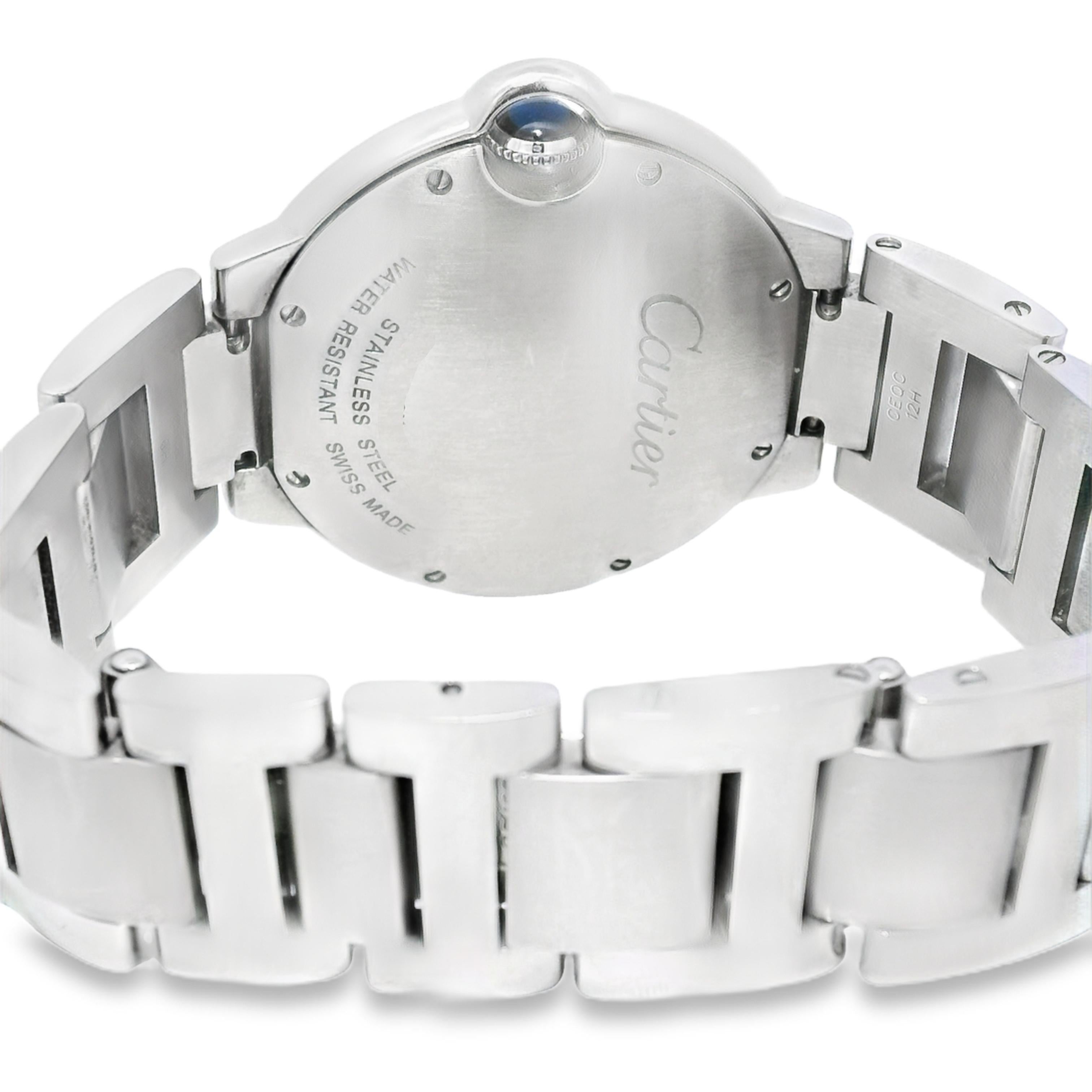 Cartier Ballon Bleu 4373 Stainless Steel 33mm Silver Dial Watch For Sale 6
