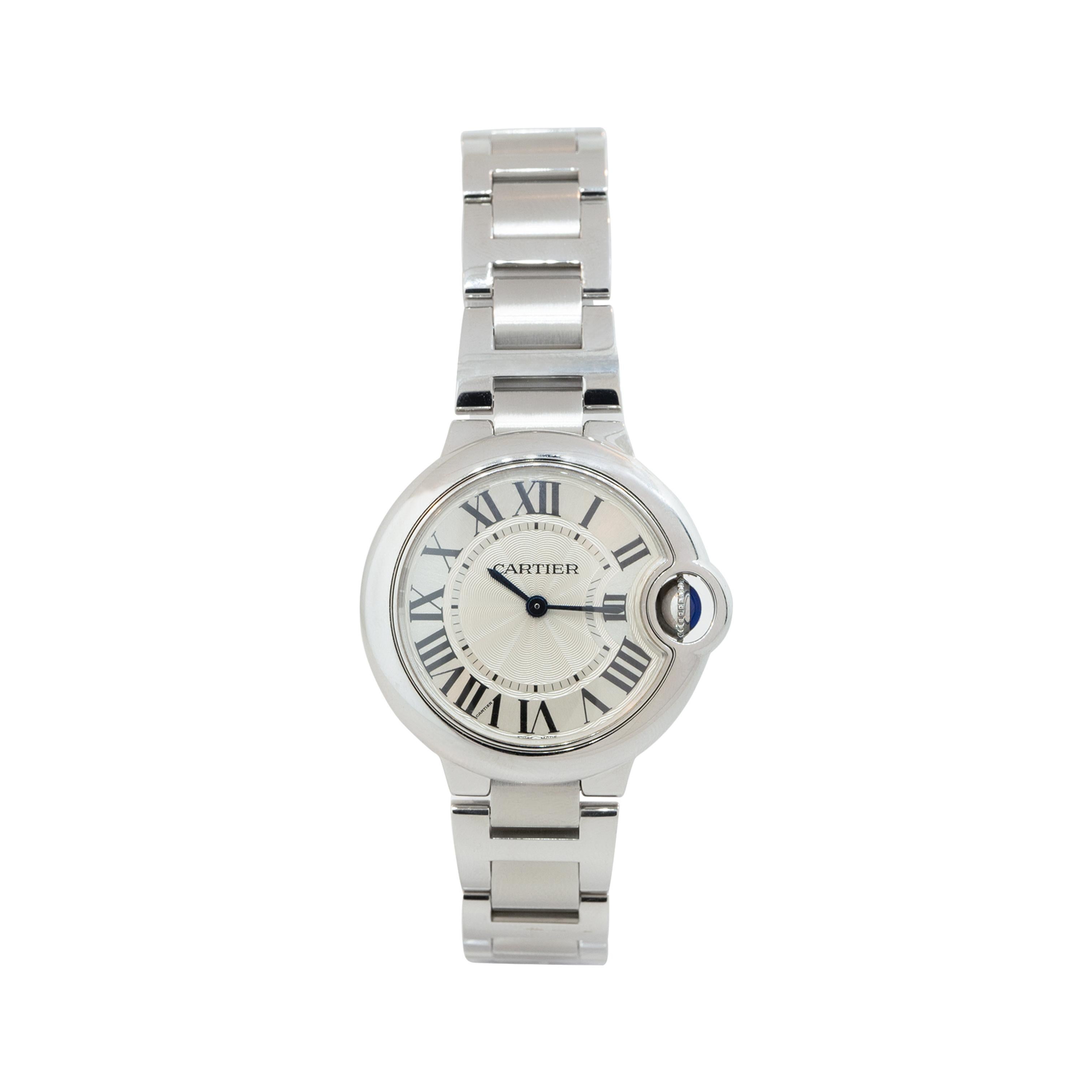 Women's Cartier Ballon Bleu 4373 Stainless Steel 33mm Silver Dial Watch For Sale