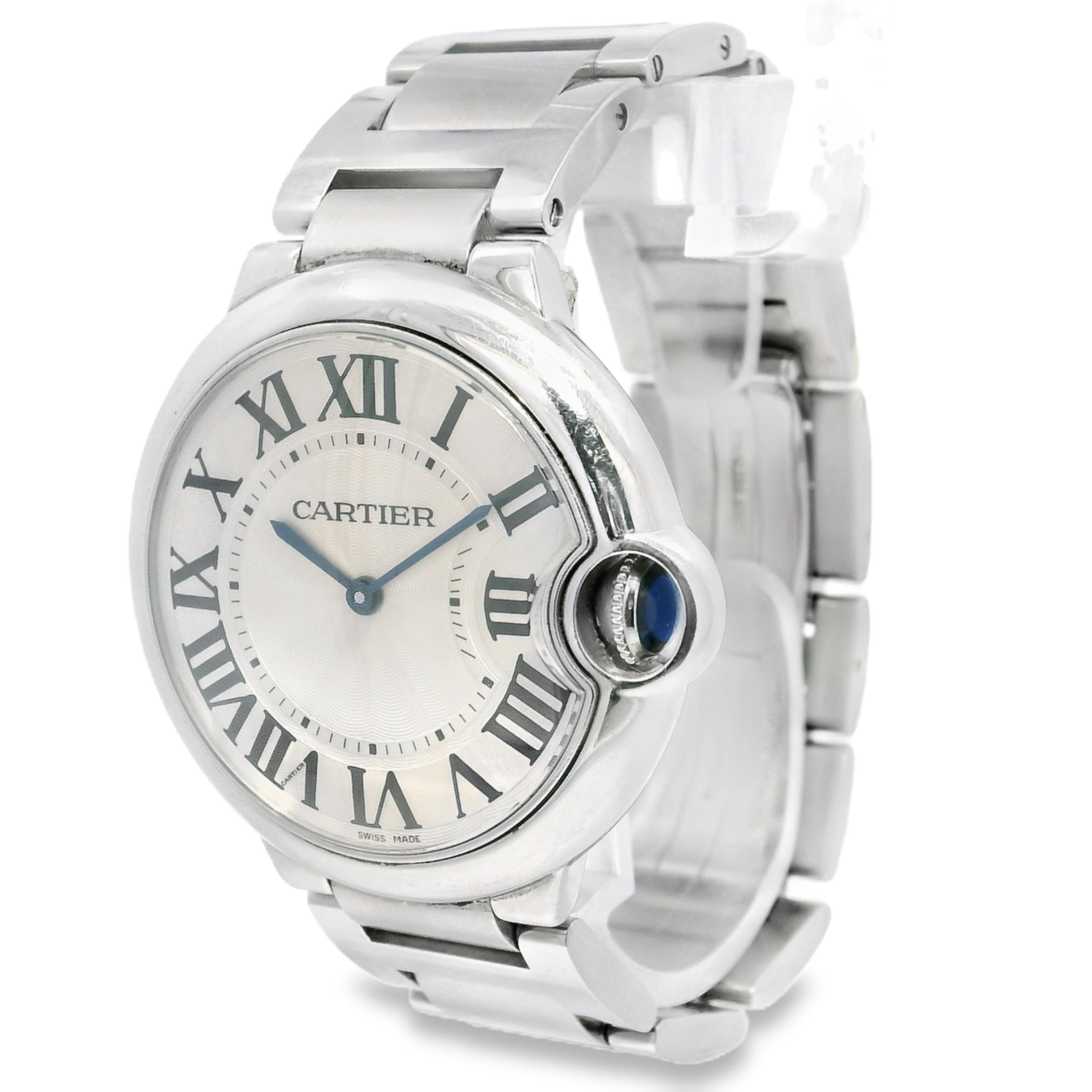 Cartier Ballon Bleu 4373 Stainless Steel 33mm Silver Dial Watch For Sale 2