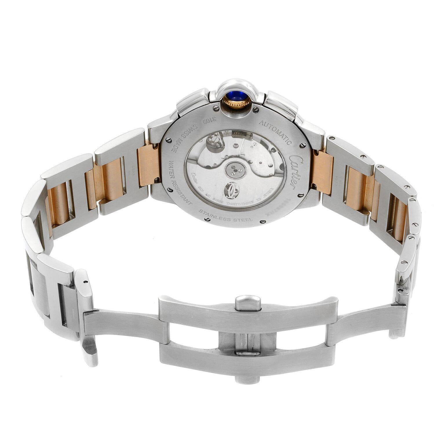 Cartier Ballon Bleu 18K Rose Gold Silver Dial Automatic Mens Watch W6920063 In Excellent Condition In New York, NY