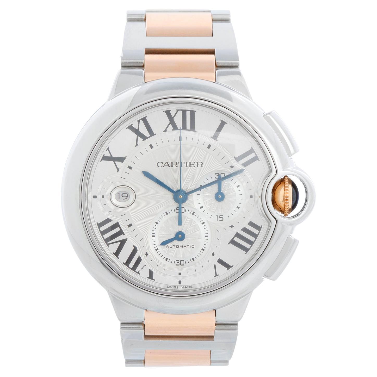 Cartier Ballon Bleu 44mm Stainless Steel & Rose Gold Chronograph W6920063 For Sale