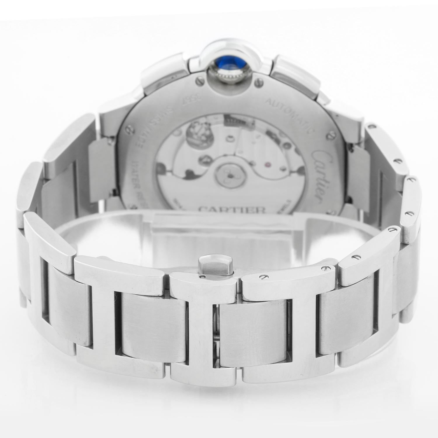 Cartier Ballon Bleu Stainless Steel Silver Chronograph Automatic W6920076 In Excellent Condition In Dallas, TX