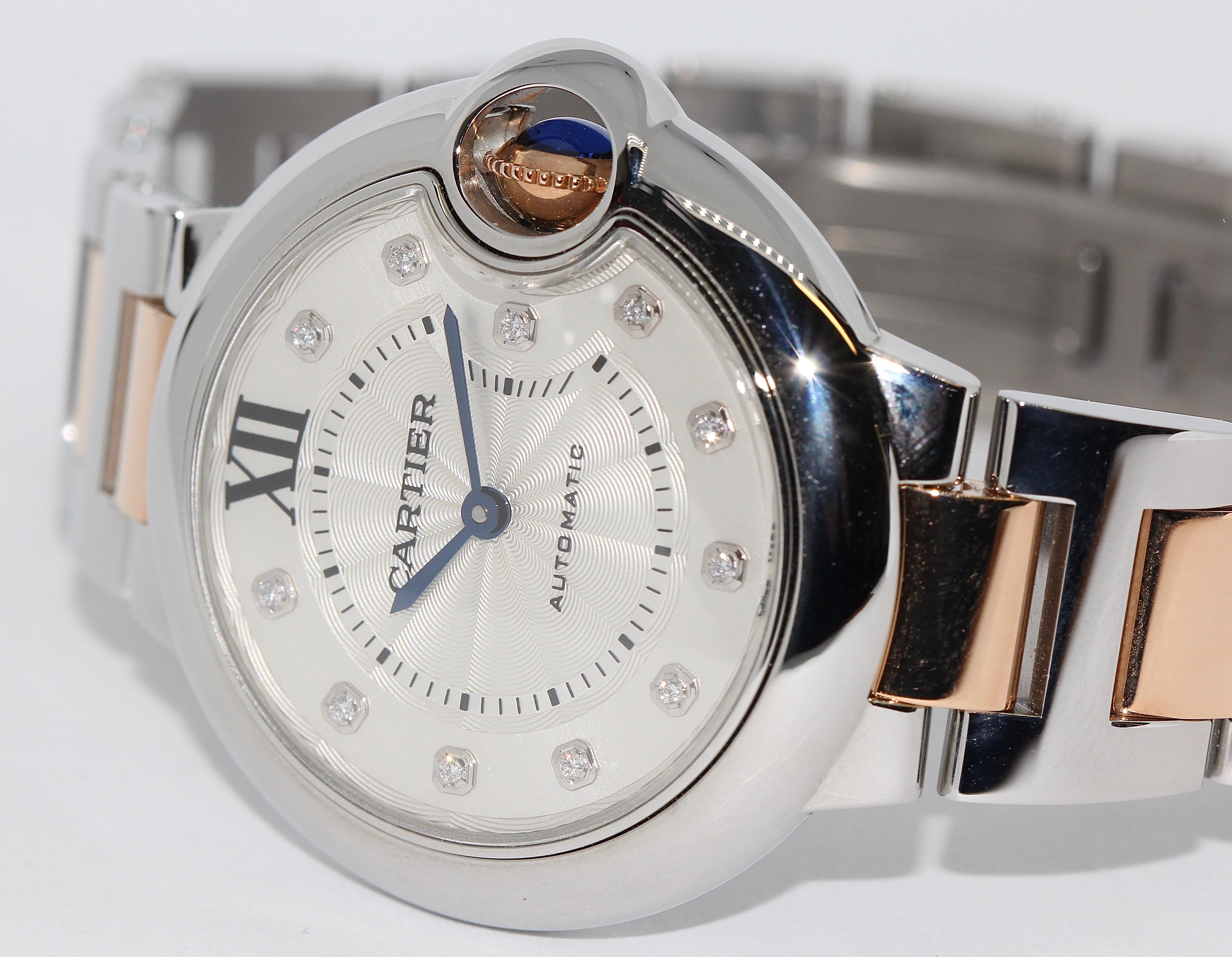 Modern Cartier Ballon Bleu Automatic Diamond Dial Ladies Wristwatch, Steel and Gold