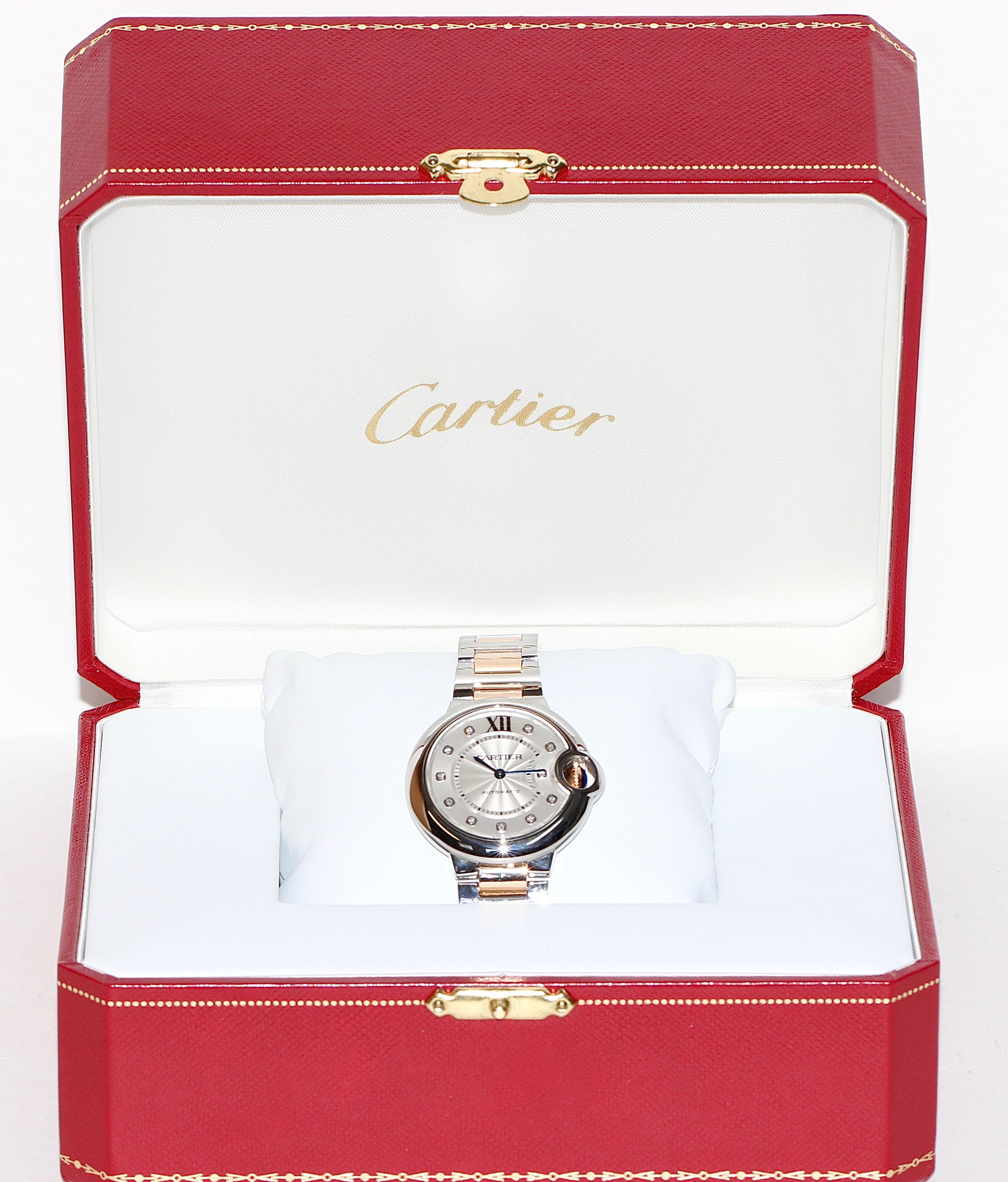 Cartier Ballon Bleu Automatic Diamond Dial Ladies Wristwatch, Steel and Gold 4