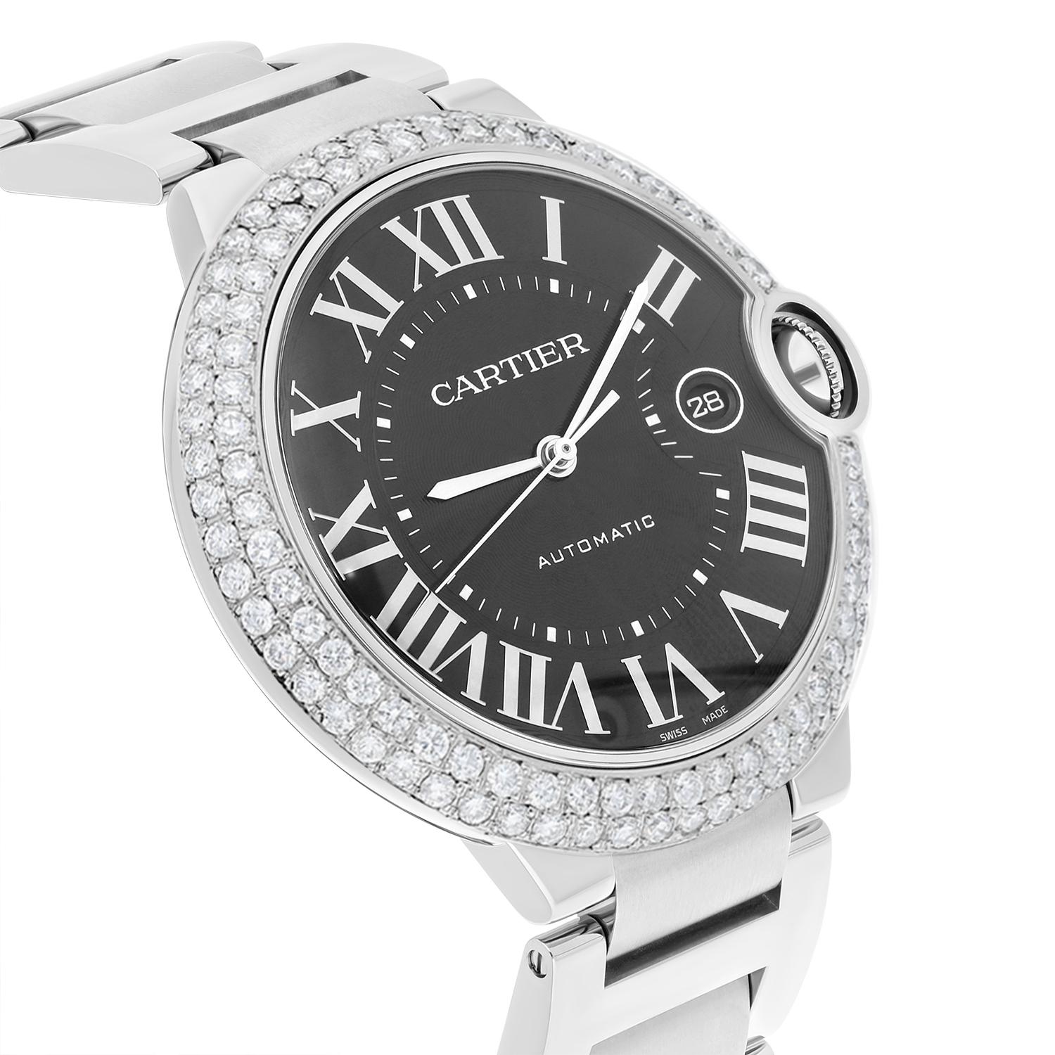 Men's Cartier Ballon Bleu Automatic Grey Dial Stainless Steel Diamond Watch WSBB0060 For Sale