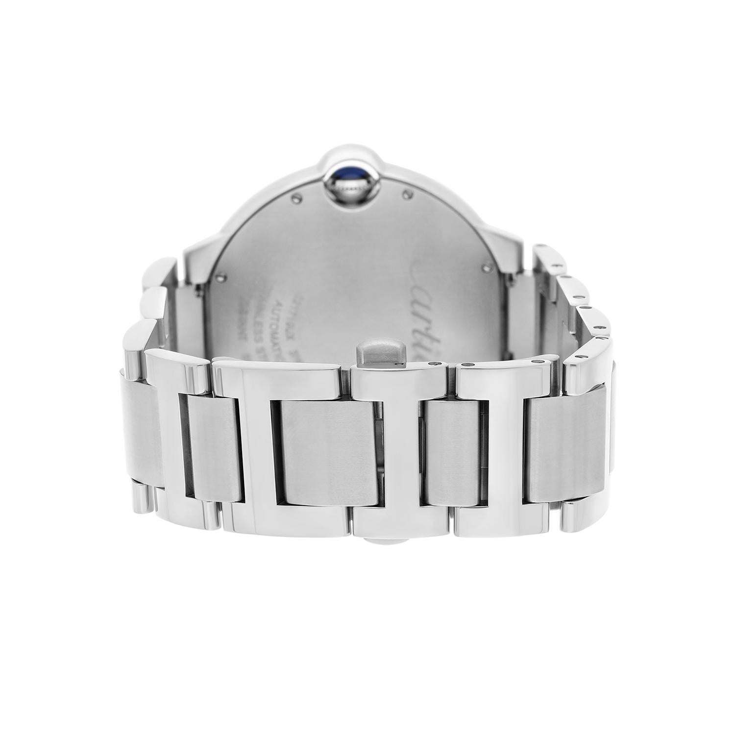 Cartier Ballon Bleu Automatik-Armbanduhr aus Edelstahl mit grauem Zifferblatt und Diamanten WSBB0060 im Angebot 1